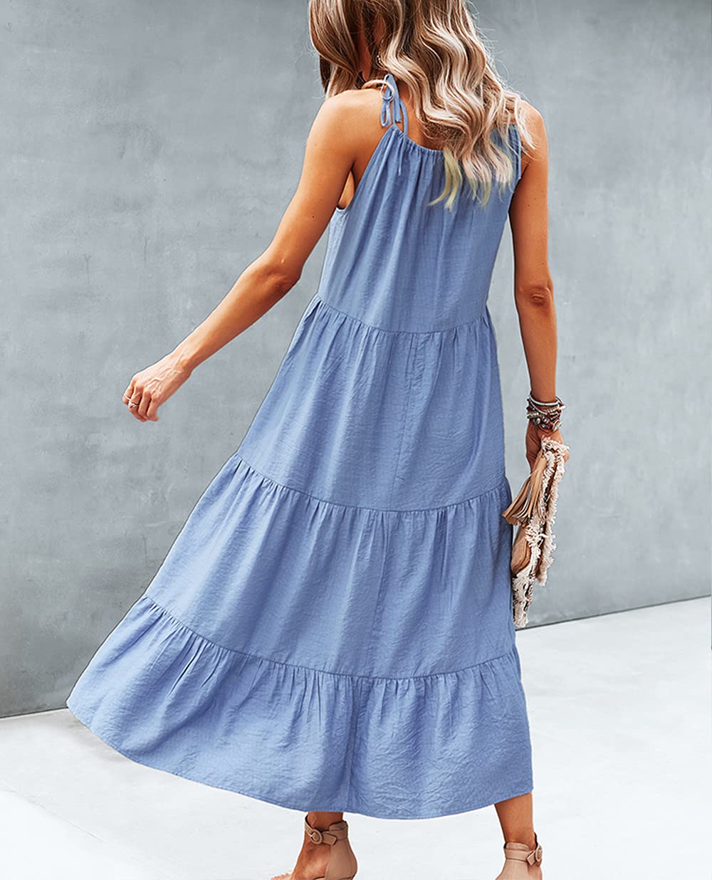Women's Halter Neck Lace Patchwork Loose Tunic Tank Dress - Sleeveless Summer Casual Sundress for Beach, Vacation & Outdoor Parties