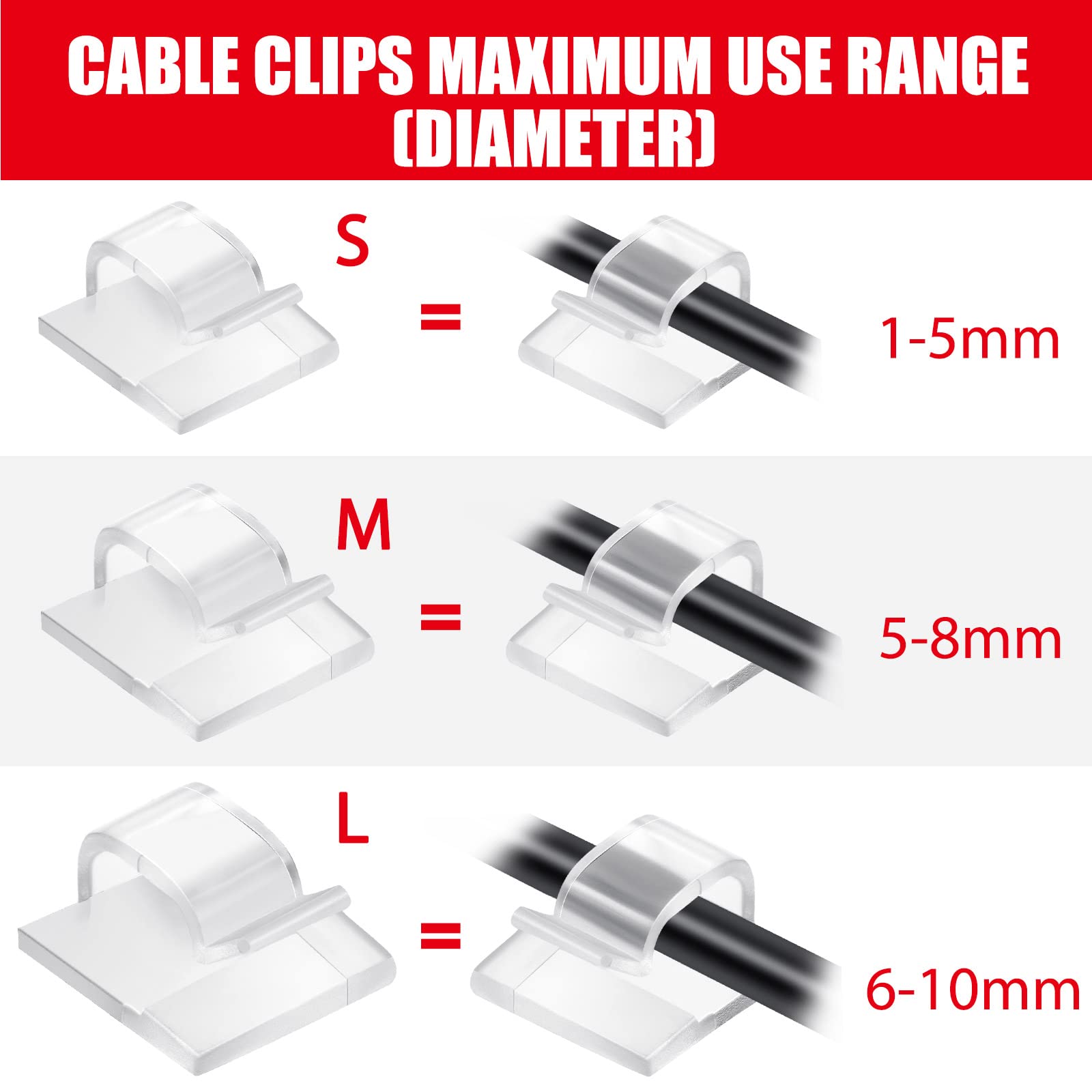 100 Pcs Adhesive Cable Clips - Heavy Duty Wire Holders & Light Hooks for Outdoor String Lights, Rope Management - Perfect for Home, Office, Garden & Party Decor Organization