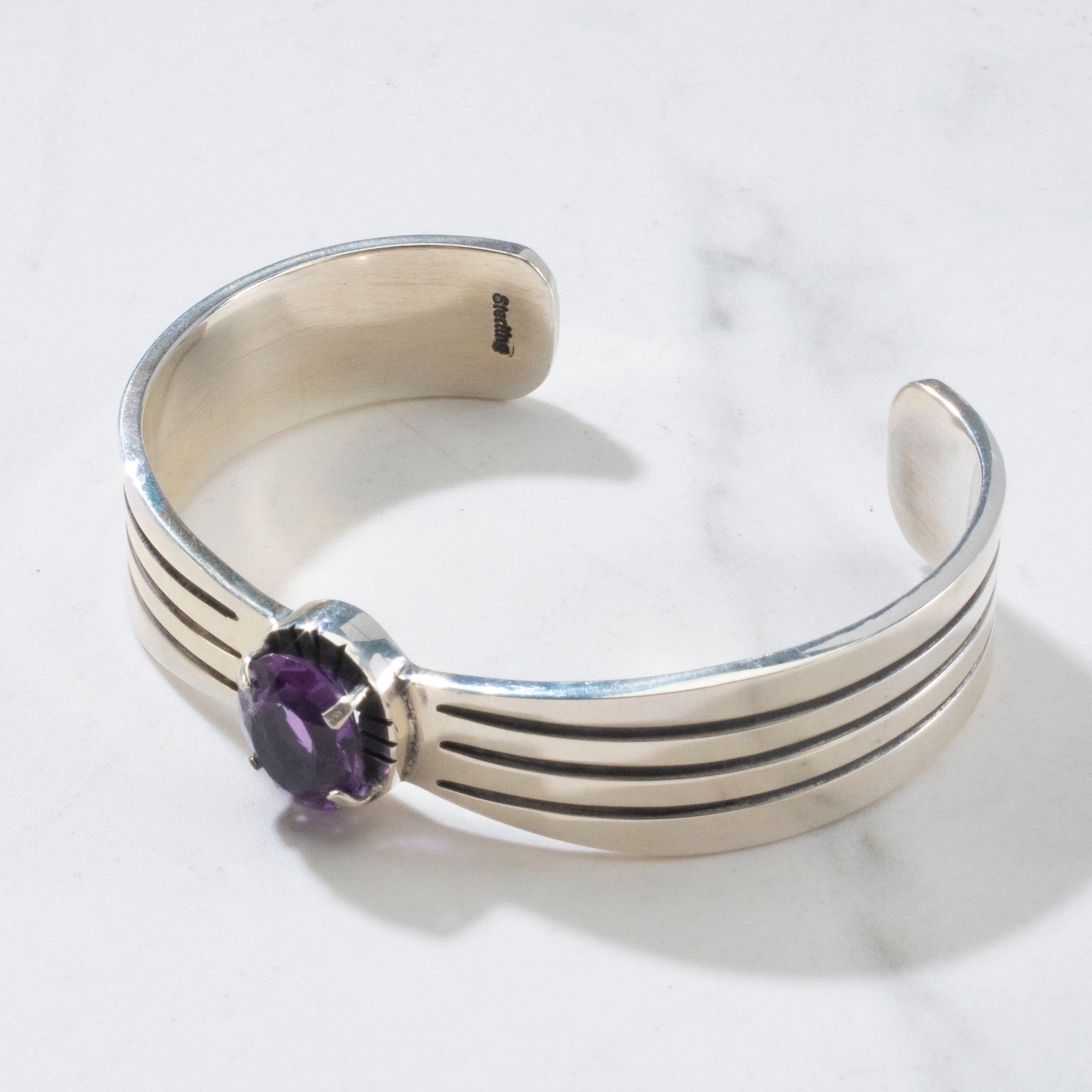 Authentic Navajo Native American Handmade 925 Sterling Silver Amethyst Cuff Bracelet - Perfect for Boho Fashion, Spiritual Healing & Gift Giving