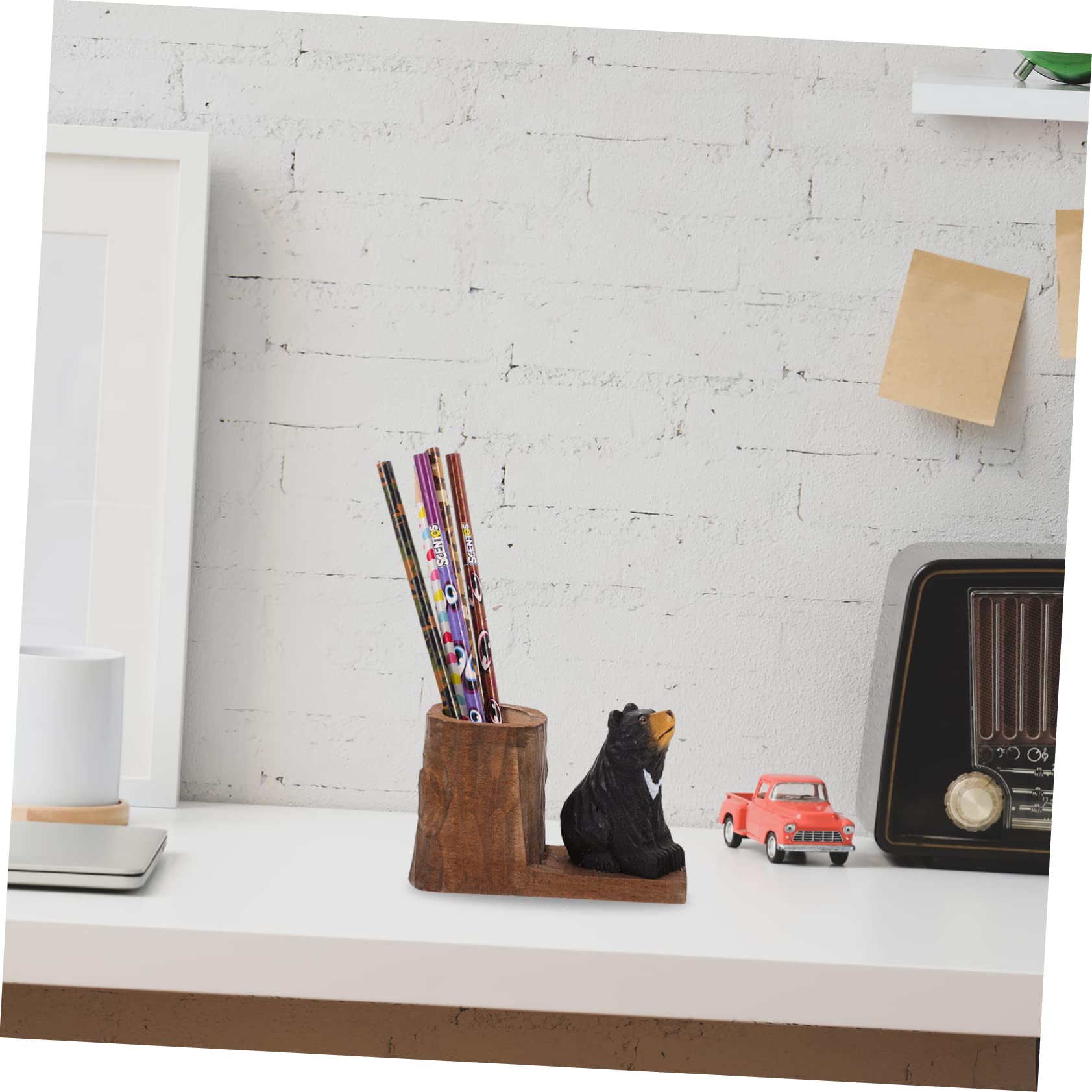 Wooden Bear Pen Holder - Cute Desk Organizer for Home & Office Decor