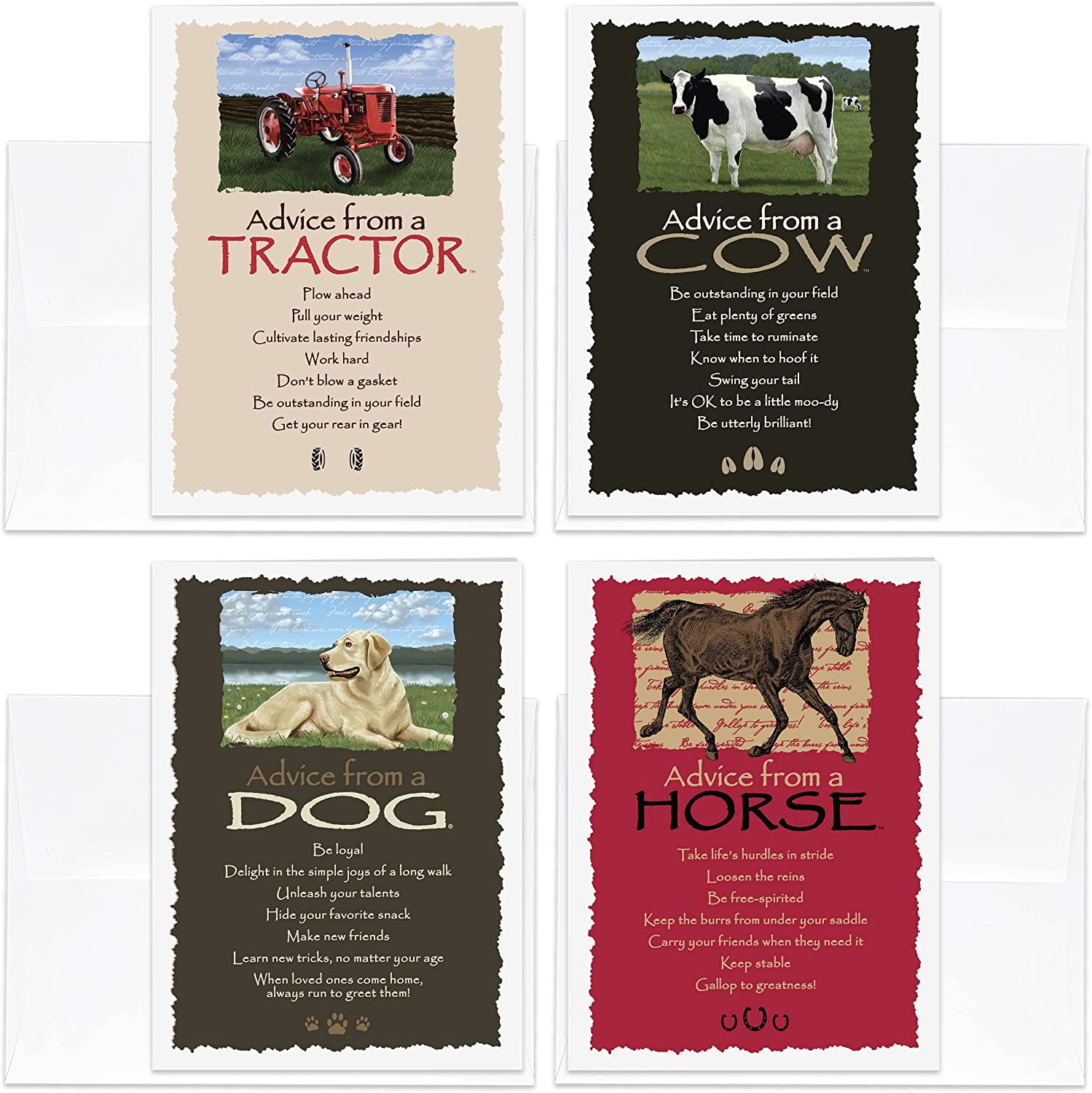 Eco-Friendly Farm Greeting Card Set - 4 Blank Cards with Tractor, Horse, Dog & Cow Designs | Made in USA | Sustainable Replanted Cardstock | Perfect for Birthdays, Thank You Notes & Farmhouse Decor (AMGC4-FARM)
