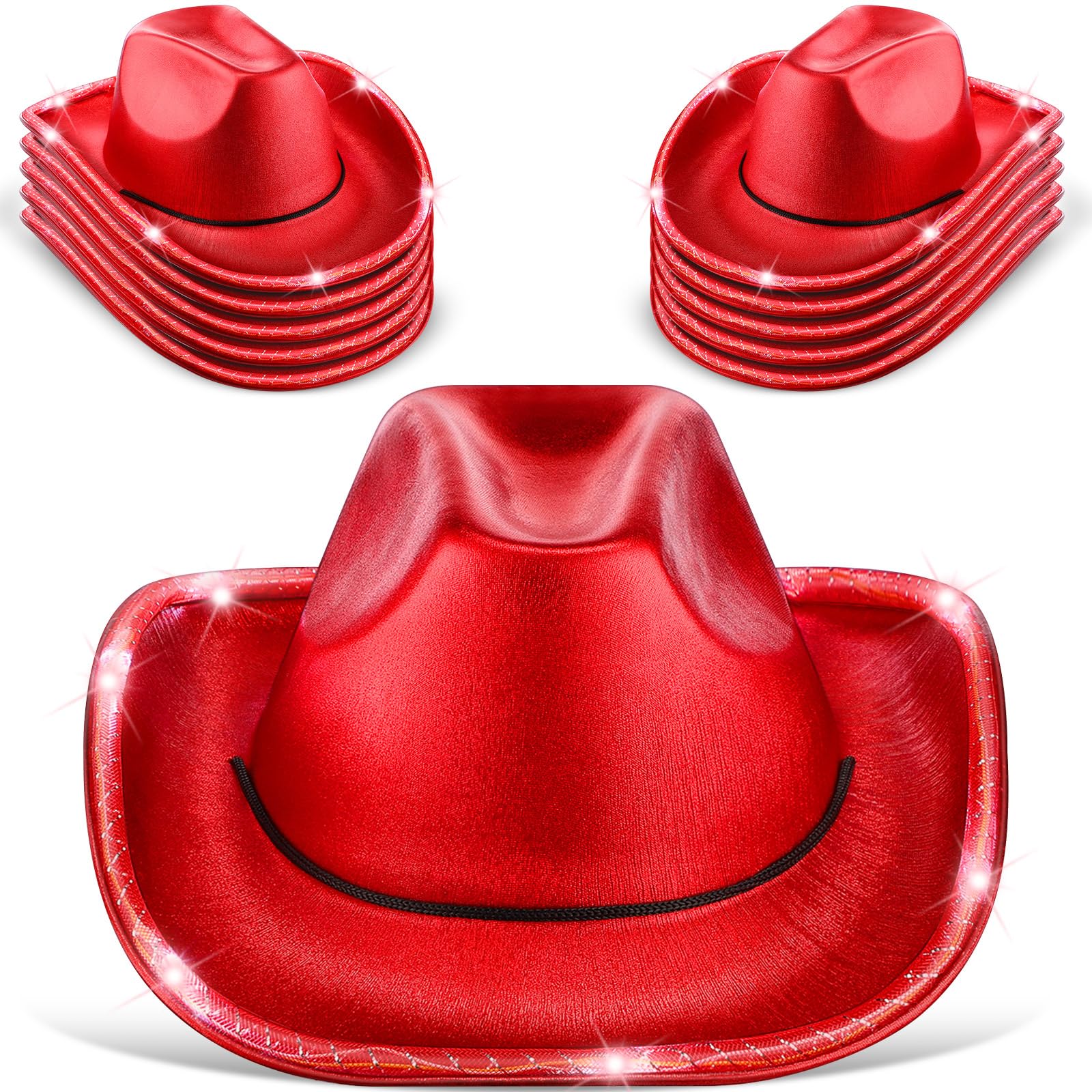 LED Cowboy Hat - 10 Pcs Flashing Cowgirl Hats for Western Party & Role Play