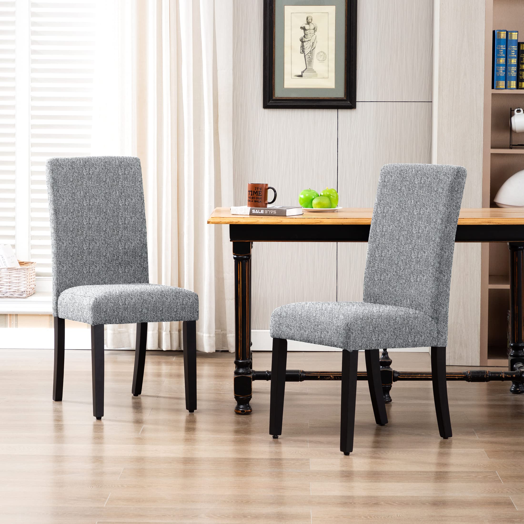 WestinTrends Linox Upholstered Dining Room Chairs Set of 2 - Modern Parsons Kitchen Chairs with Solid Wood Legs & Linen Fabric, Gray - Perfect for Dining Tables & Home Decor