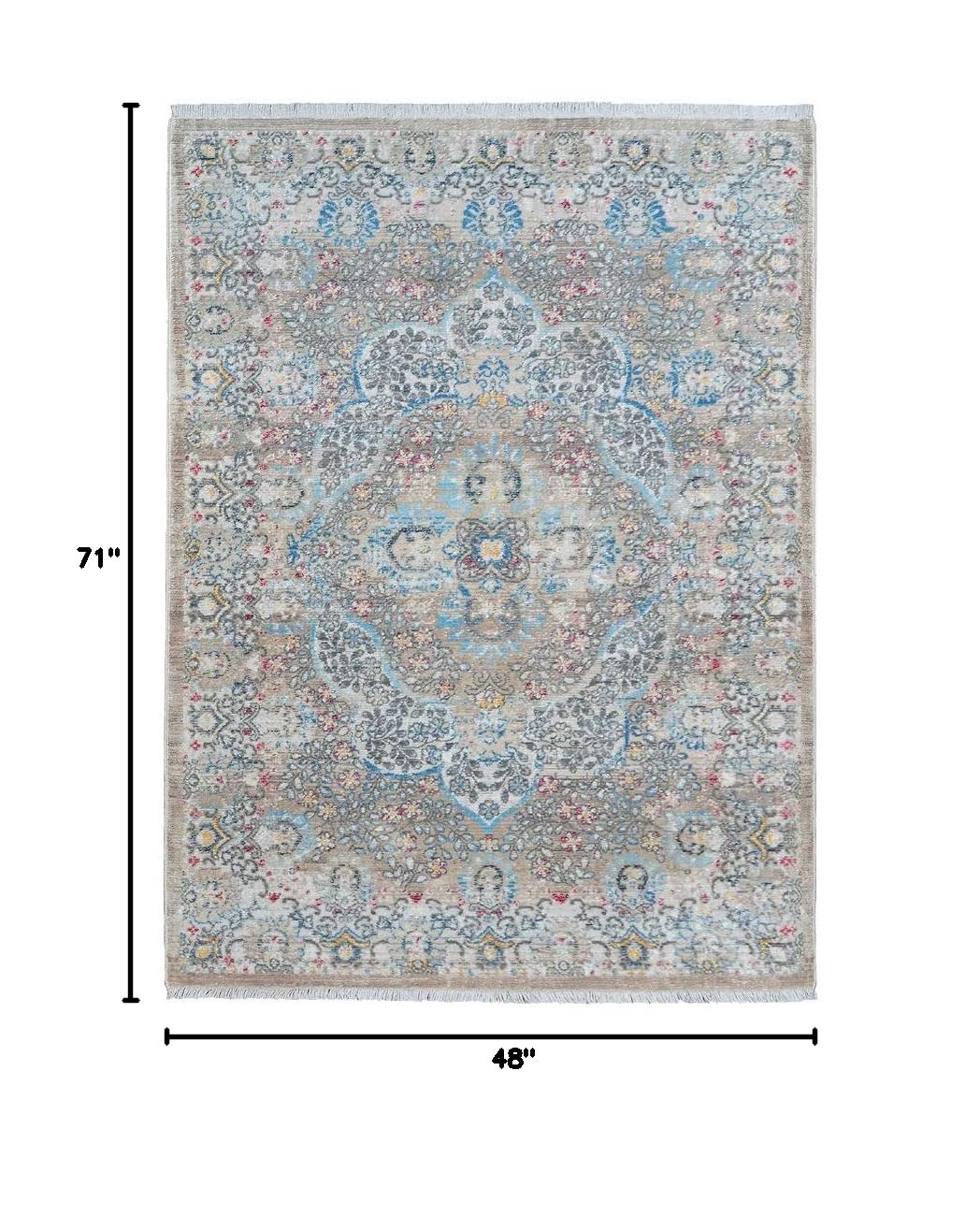 Machine Made Polyester Area Rugs 4'x5'11'' - Classic Oriental Traditional Design Low Pile Rectangle Rug in Beige & Black (M00093) | Perfect for Living Room, Bedroom & Office Decor