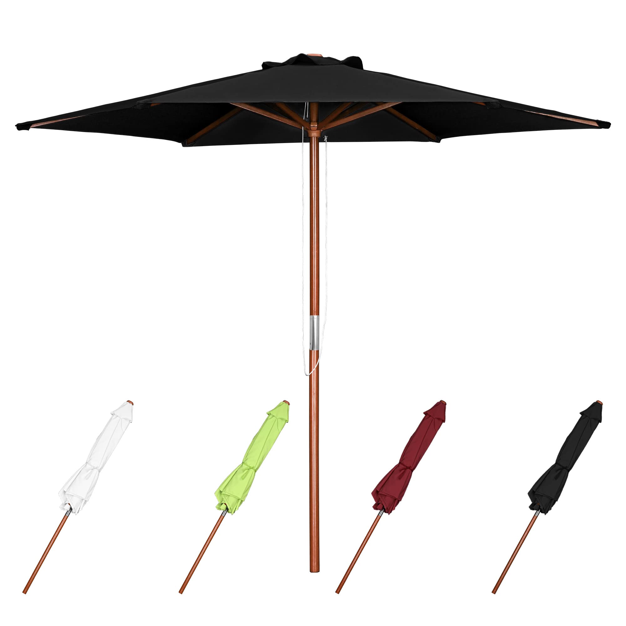 Yescom 10ft Wooden Outdoor Patio Umbrella - Heavy Duty Market Garden Yard Beach Deck Cafe Sun Shade with Crank Lift - Perfect for Backyard, Poolside, and Outdoor Dining Areas