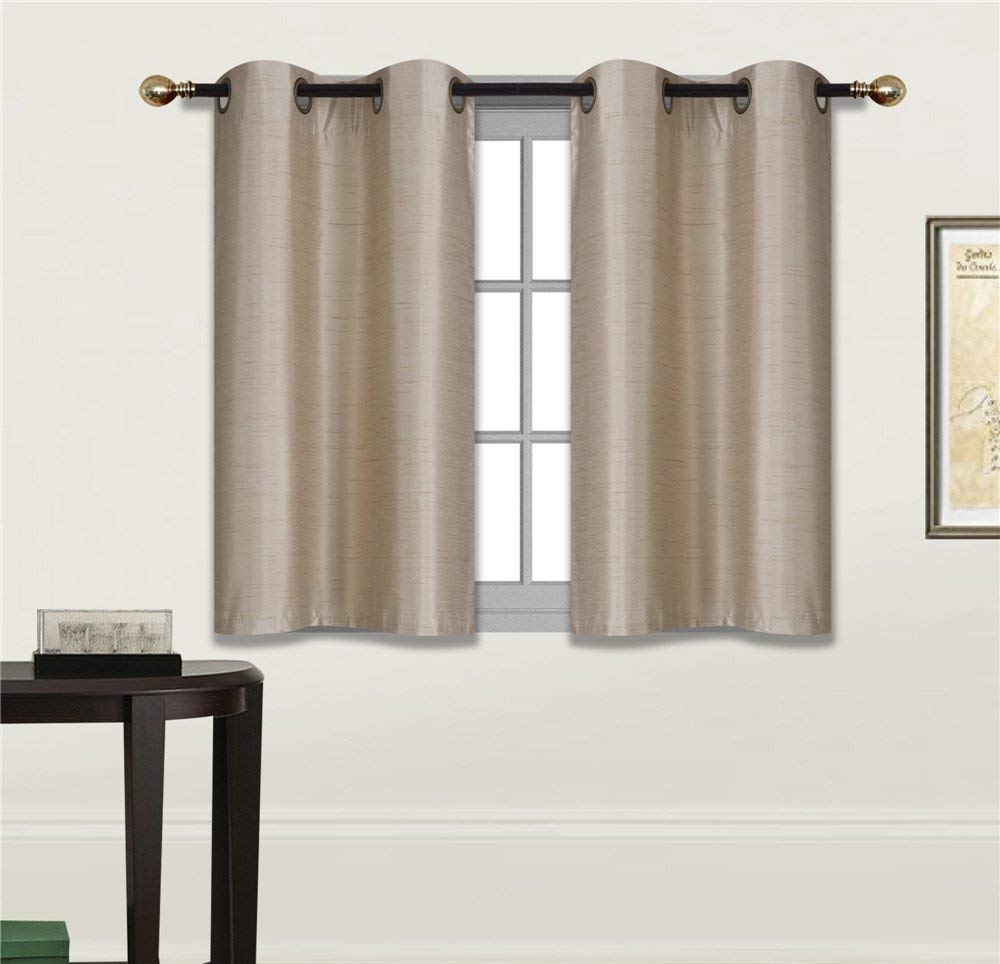 Silky Sheer Window Curtains 30x36 - Taupe Tan for Small Windows & Home Decor