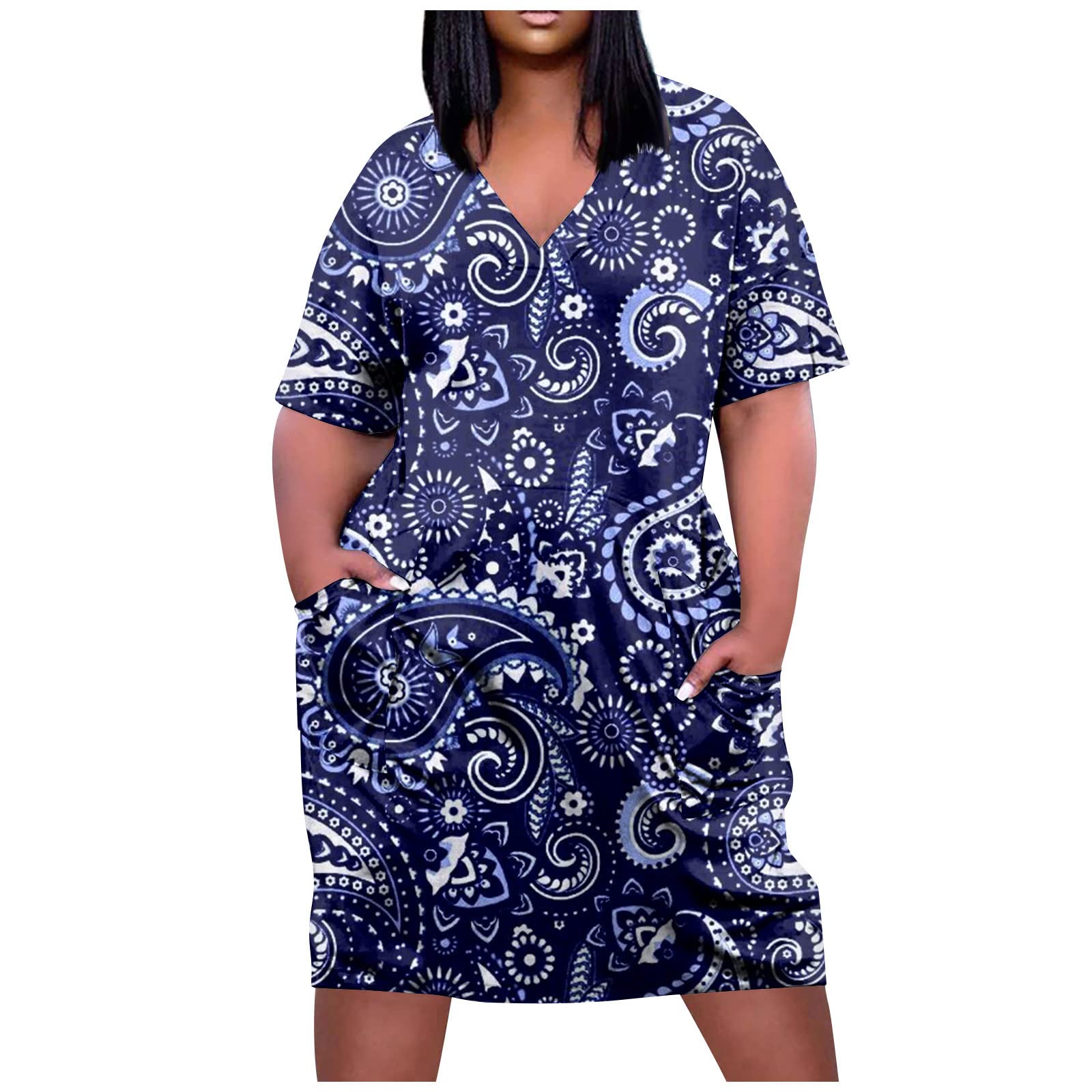 2024 Summer Women's Corset Dress - Plus Size V Neck Short Sleeve Casual Dress with Knee Pocket | Perfect for Cocktail Parties, Date Nights & Office Wear