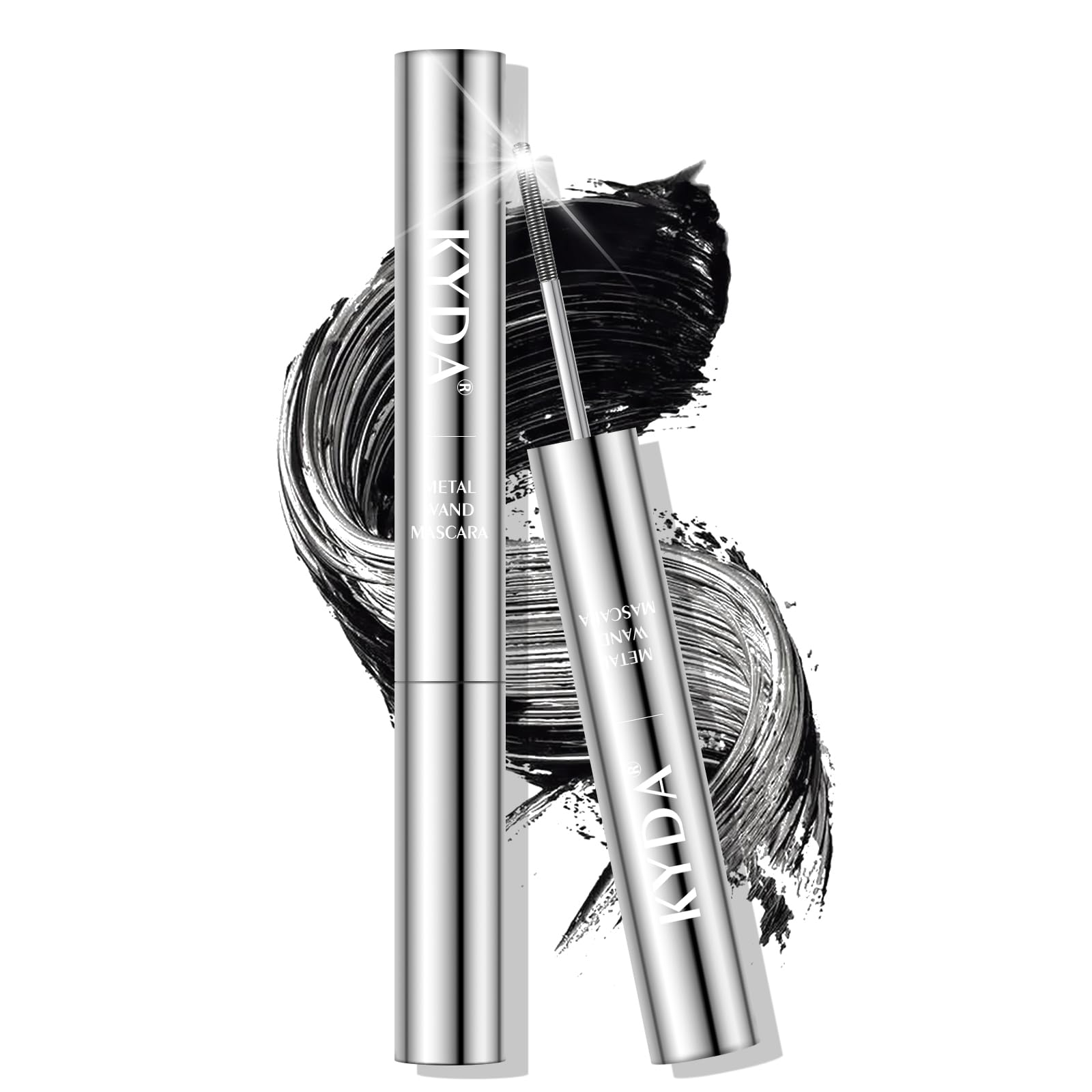 KYDA Black Washable Metal Wand Mascara - Extra Slim for Natural Eyelash Look, Bristle-Free Quick Dry Formula, Long Lasting Makeup | Perfect for Daily Wear, Date Night & Special Occasions