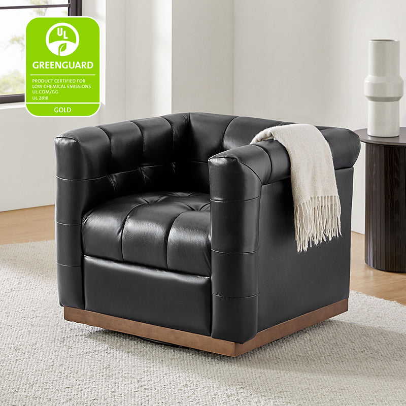 Feodor Genuine Leather Mid Century Modern Swivel Chair - Premium Office & Living Room Furniture for Home Decor