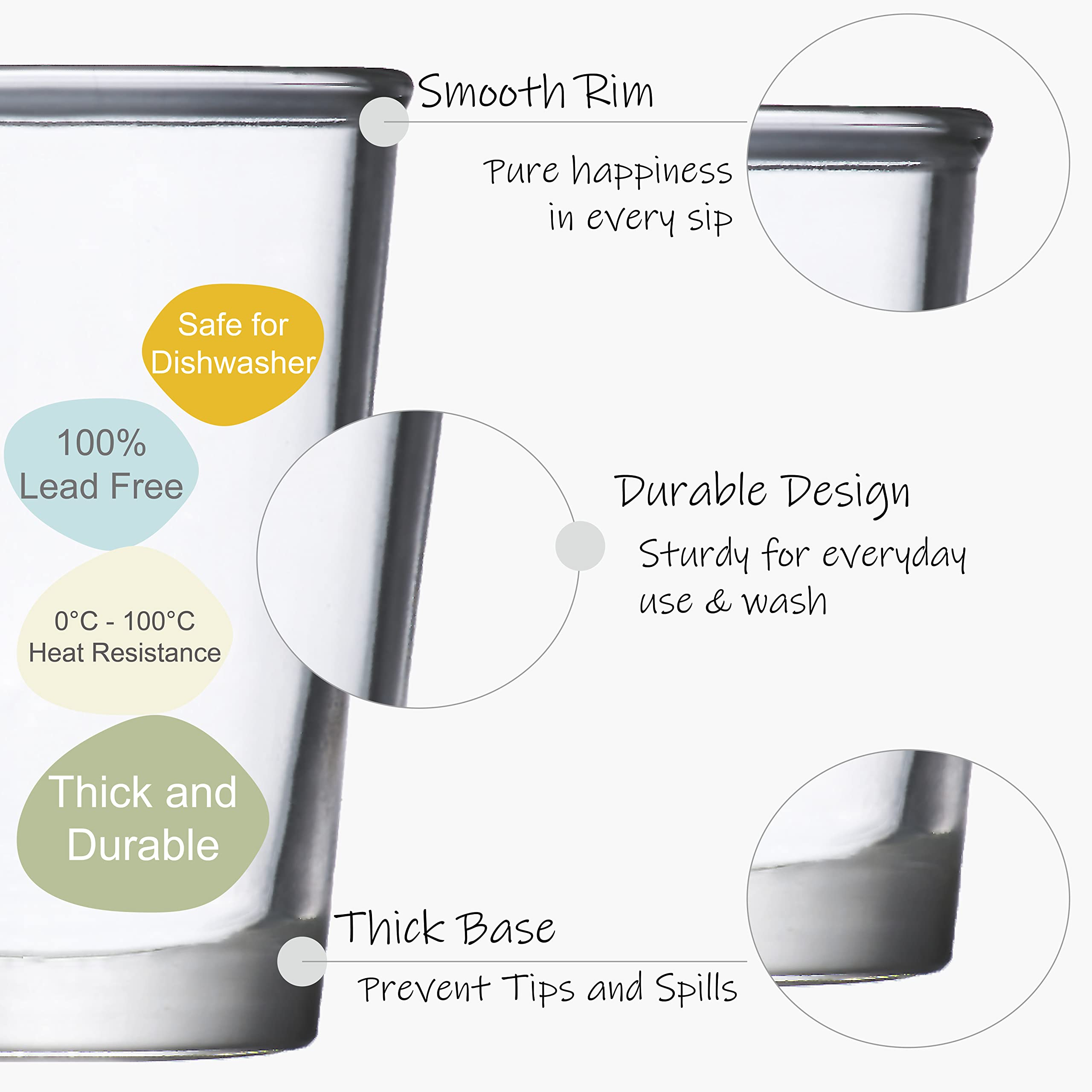 SOUL ONE 5 oz Small Juice Glasses - Set of 6 Stackable Heavy Base Drinking Glasses for Kids & Adults - Perfect for Orange Juice, Water, Milk, Coffee - Ideal for Breakfast, Brunch, Parties & Everyday Use