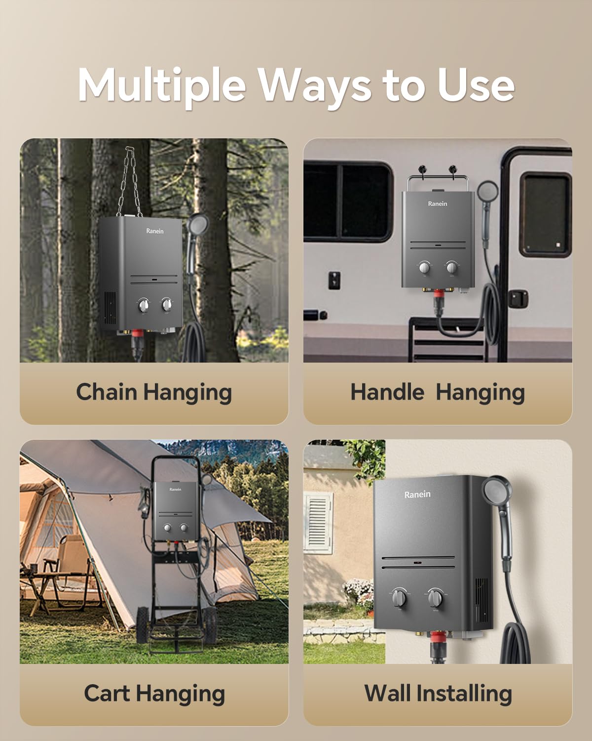 1.58 GPM Portable Tankless Water Heater - Instant Gas Propane Hot Water System for RV, Camping, Cabins & Outdoor Use | Lightweight with Handle for Easy Transport | Perfect for Showers, Washing Dishes & Outdoor Cleaning