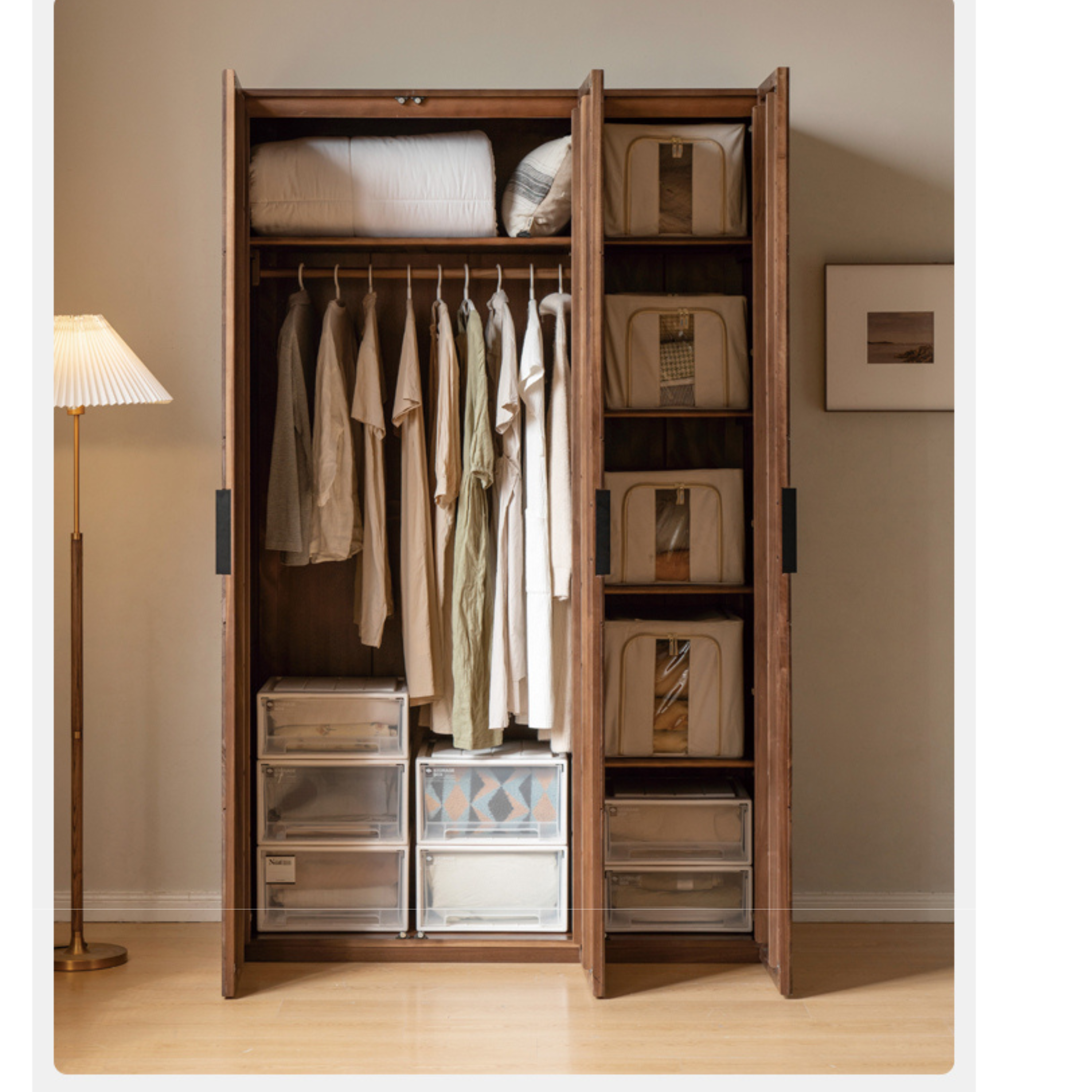 Premium Black Walnut Solid Wood Wardrobe Closet - Spacious Storage for Bedroom, Walk-In Closet & Guest Room Organization