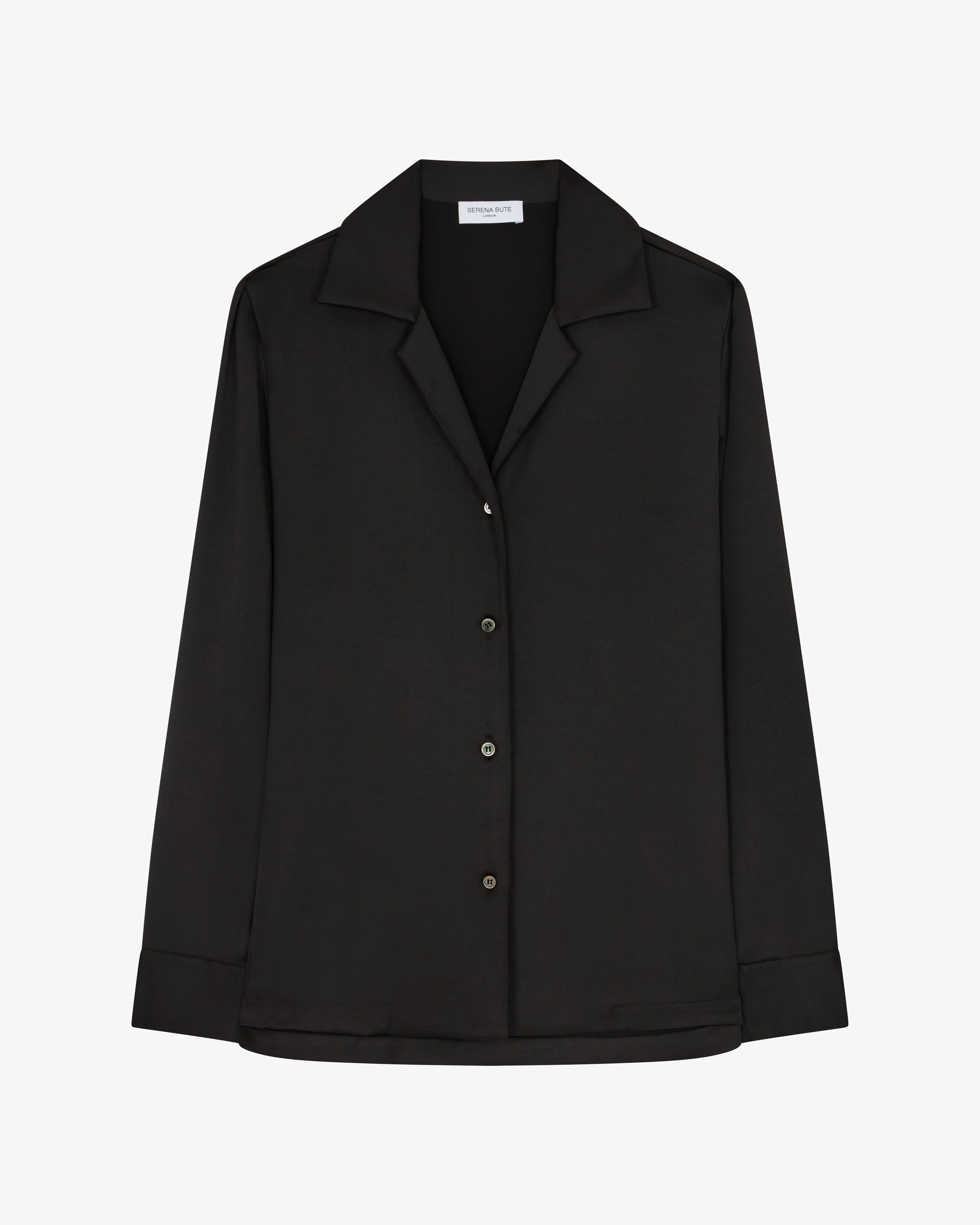 Elegant Black Satin Revere Collar Shirt for Women - Formal & Casual Wear - Perfect for Office, Parties & Special Occasions
