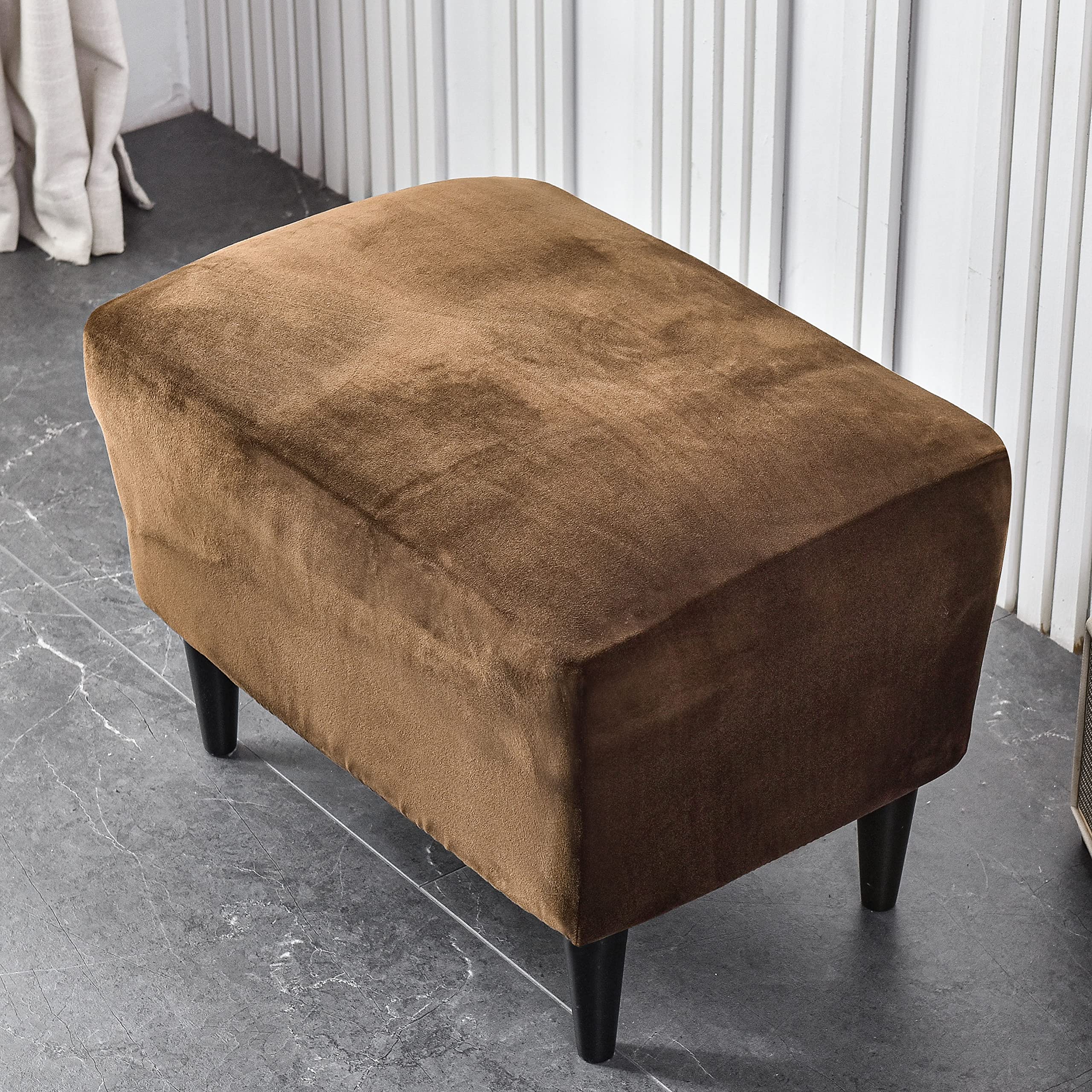 CRFATOP X-Large Velvet Ottoman Chair Slipcover - Stretch Rectangle Storage Stool Cover with Elastic Bottom for Footrest, Sofa & Furniture Protection (17