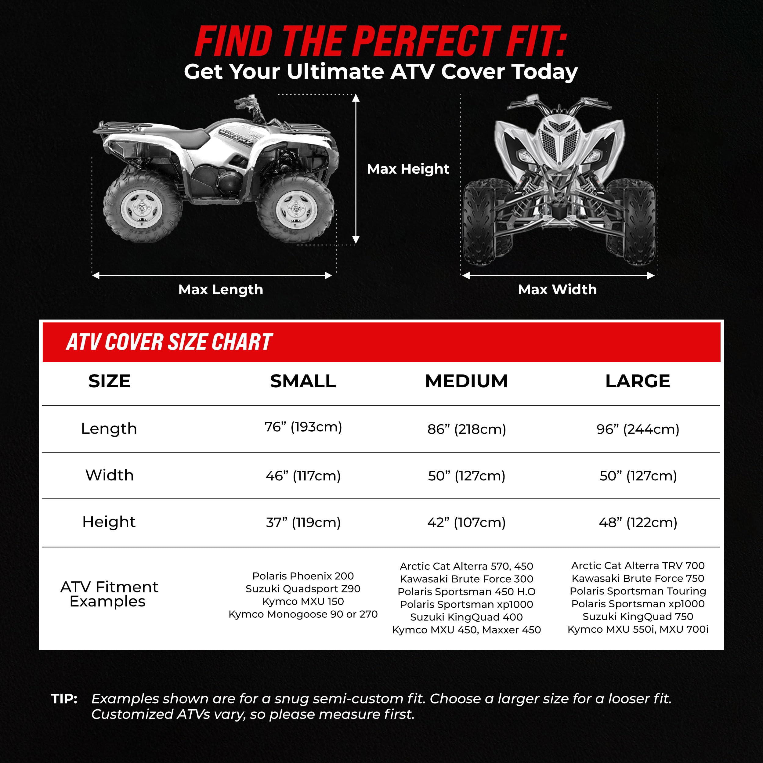 Badass Moto ATV Cover - Heavy Duty Waterproof Outdoor Protection with Rip-Resistant & Night-Reflective Design - Universal 4 Wheeler Cover with Easy-Access Zipper & Ventilation - Perfect for ATV, UTV, Quad Bike Accessories (95