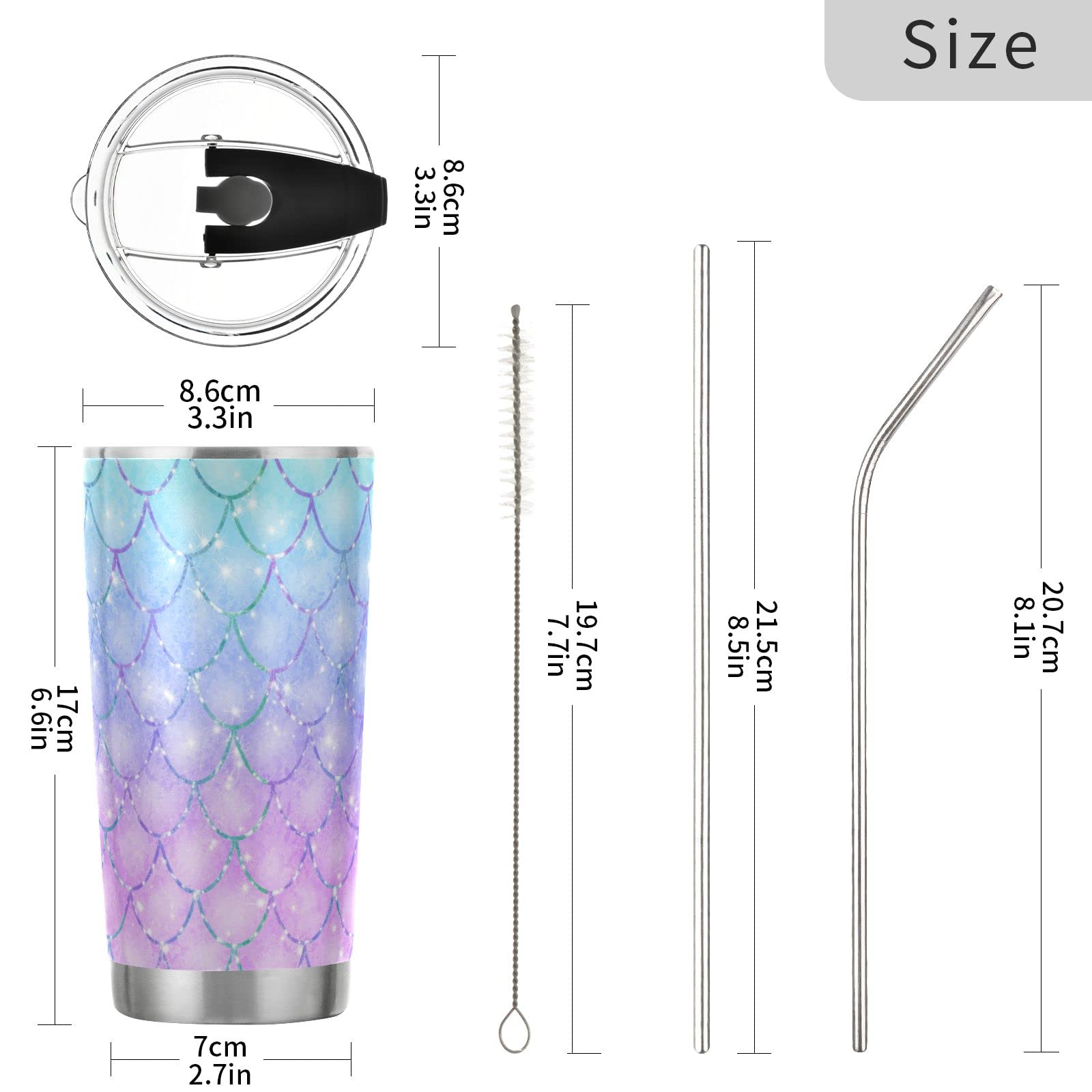CaTaKu 20oz Mermaid Scales Purple Stainless Steel Tumbler with Lid & Straw - Vacuum Insulated Double Wall Travel Mug for Hot & Cold Drinks - Perfect for Coffee, Tea, Water & On-the-Go Use in Car, Office or Outdoor Adventures