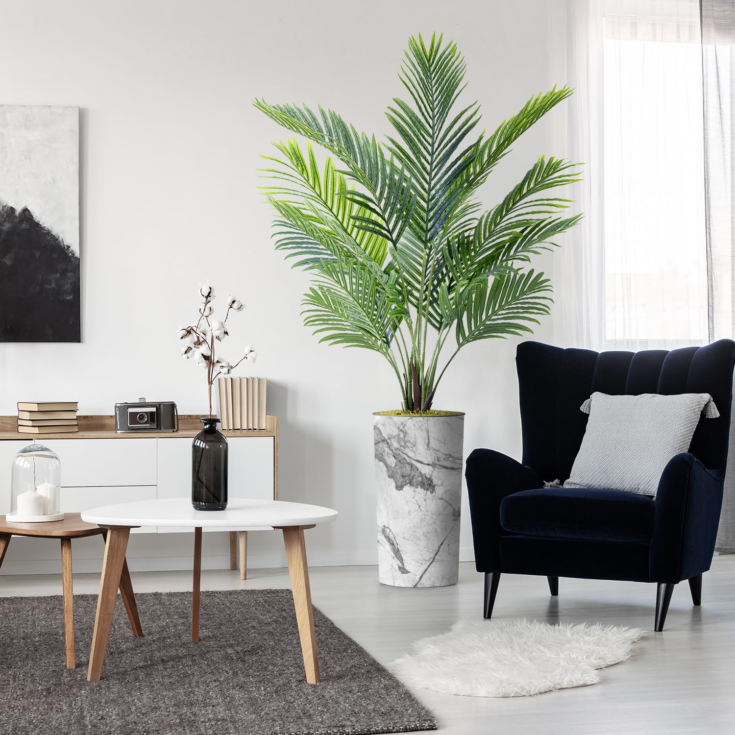 Gray Marble Effect Artificial Areca Palm Tree in Planter - 66
