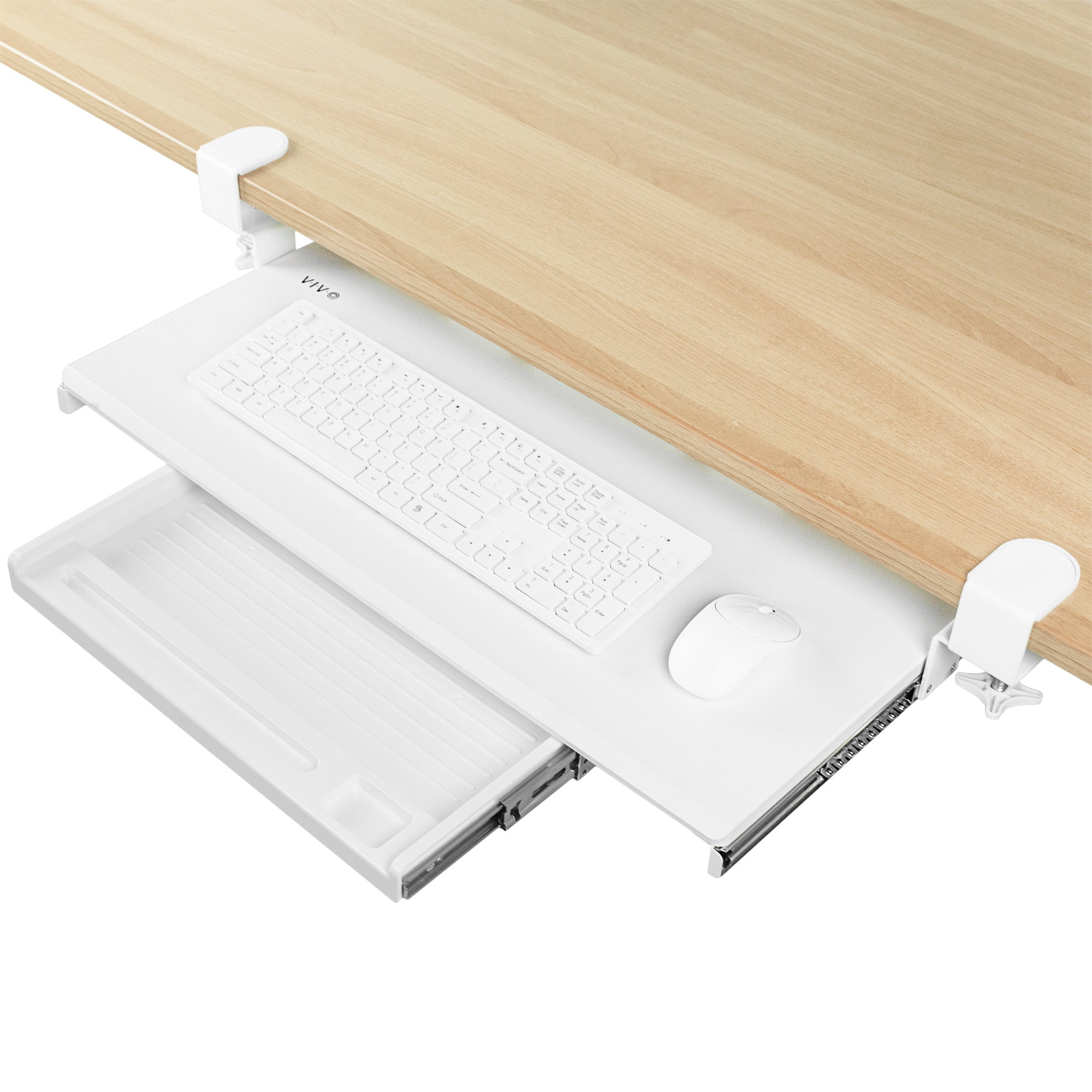 Ergonomic Clamp-On Keyboard Tray with Pencil Drawer - Adjustable Under Desk Keyboard Shelf for Office & Home Workspace Organization