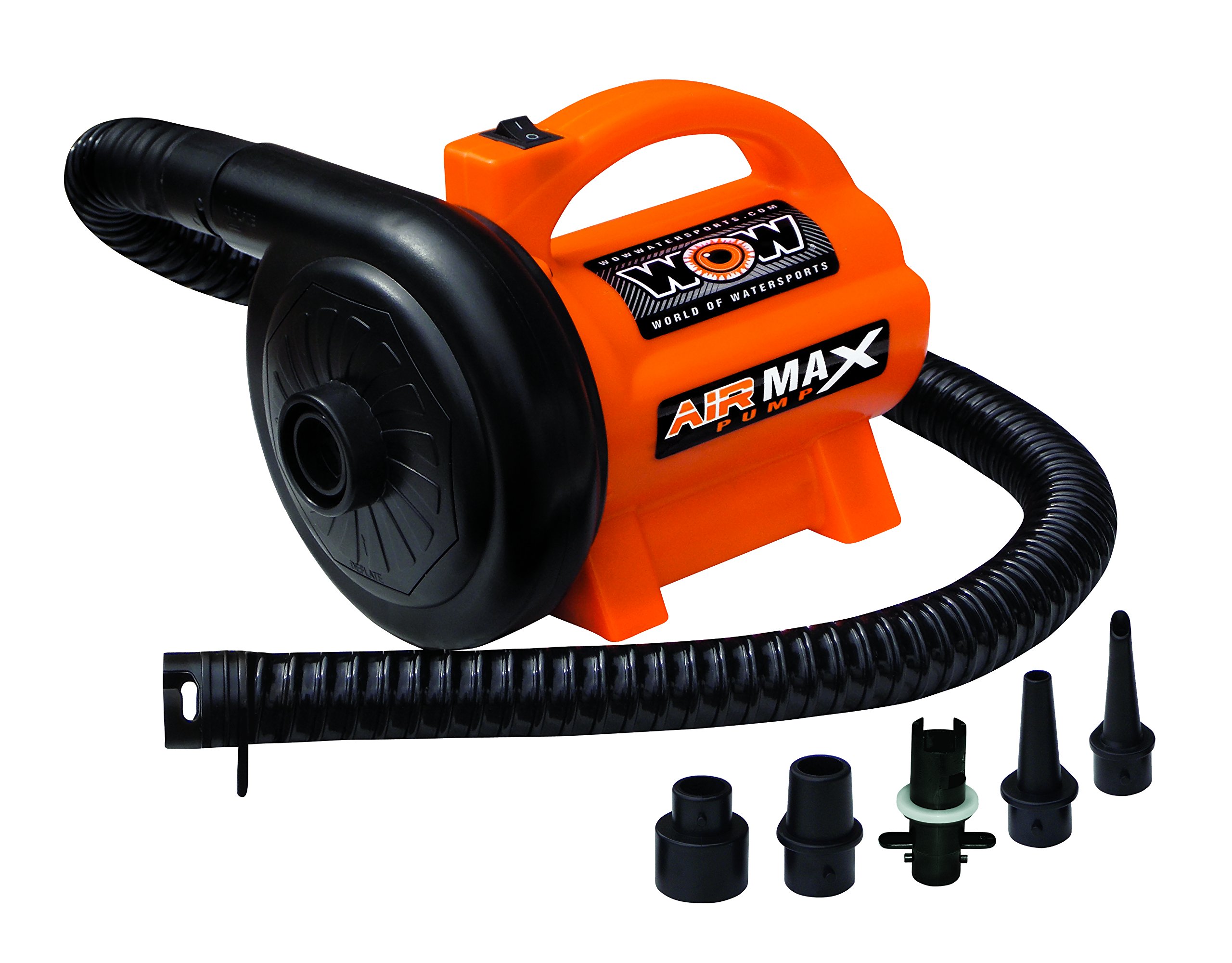 WOW Watersports Mega Max Power Air Pump 16-4020 - High Performance Inflator for Boats, Pools, SUPs & Water Toys | Orange | Heavy Duty Electric Pump for Fast Inflation