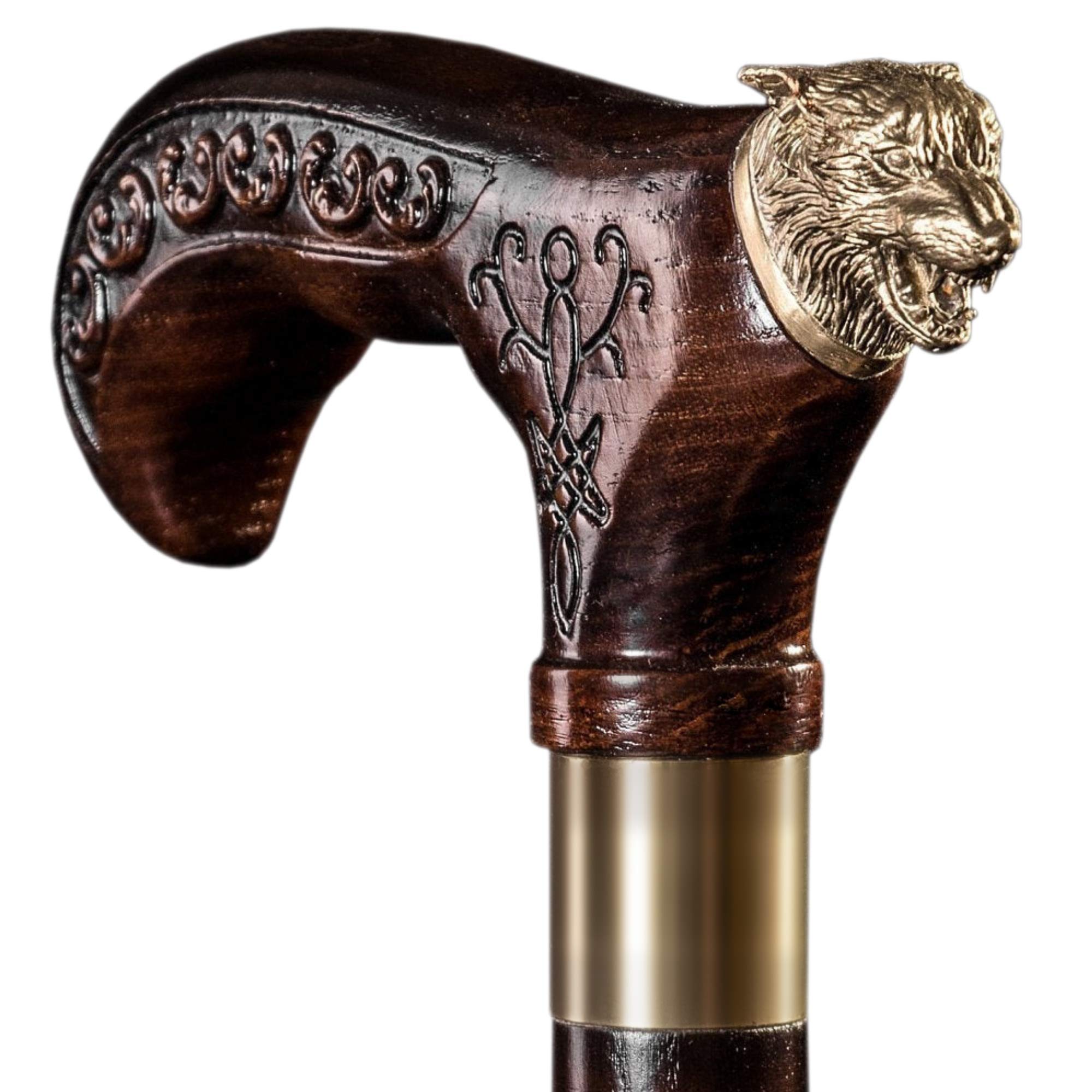 Premium Hand Carved Wolf Head Walking Cane for Men - 36 Inch Fashionable Wooden Derby Cane - Ideal for Outdoor Hiking, Elderly Support & Stylish Accessory