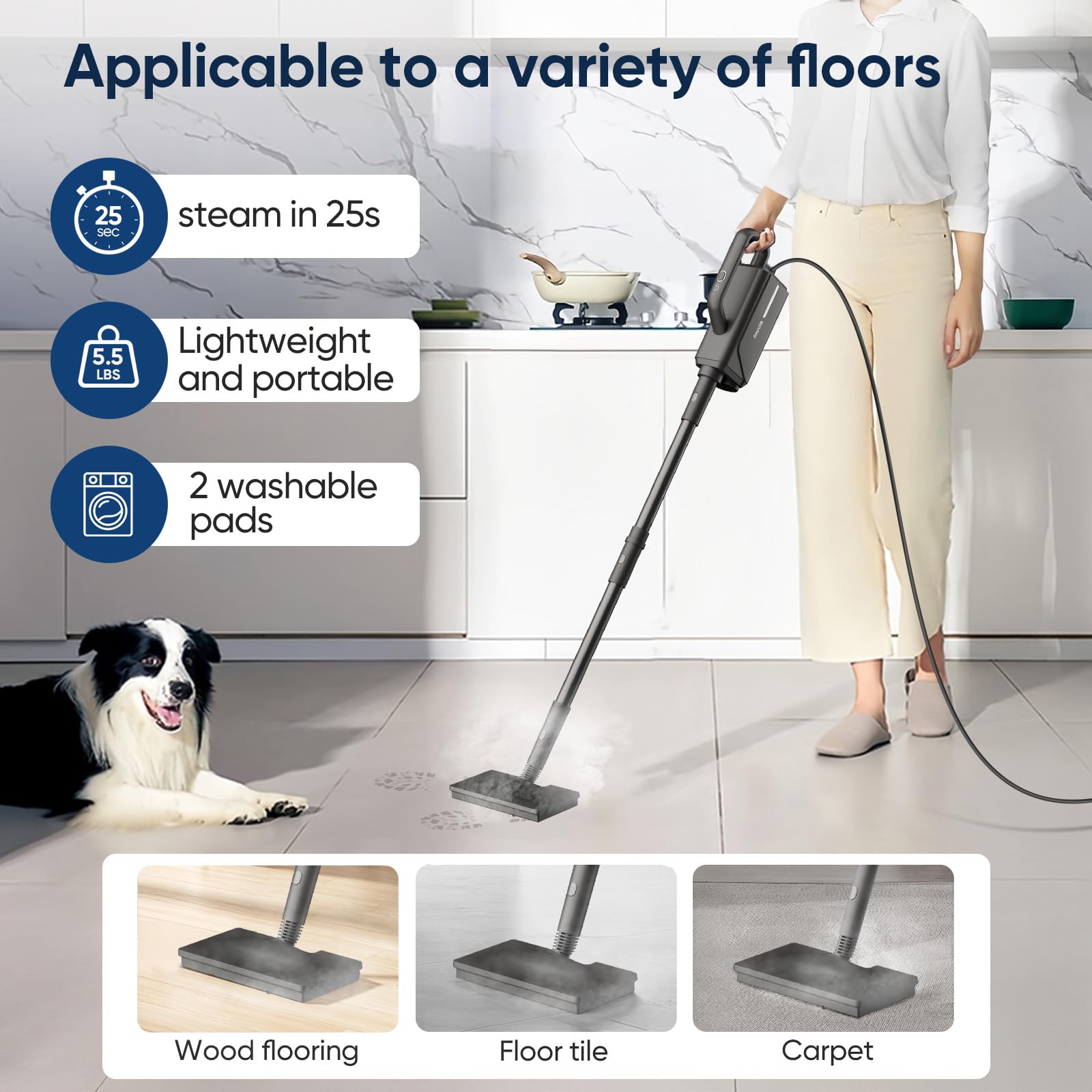 **6-in-1 Steam Mop & Handheld Cleaner for Hardwood Floors, Tile Grout, Carpet, Clothes & Windows – Multi-Purpose Steam Cleaner with Detachable Attachments – Perfect for Home, Office & Car Cleaning (Black)**