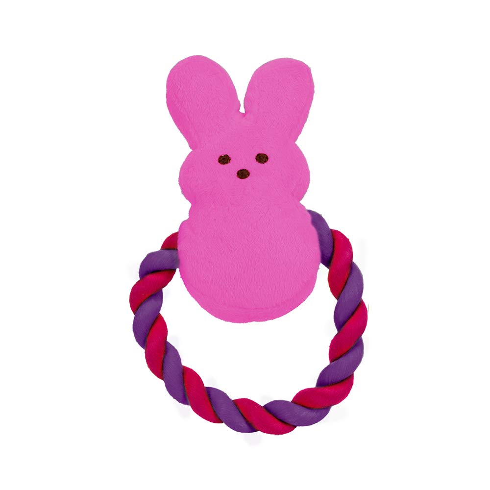 Peeps for Pets Plush Bunny Rope Pull Dog Toy with Squeaker - Pink & Purple Interactive Chew Toy for Small & Medium Dogs - Perfect for Indoor Play, Training & Bonding Time