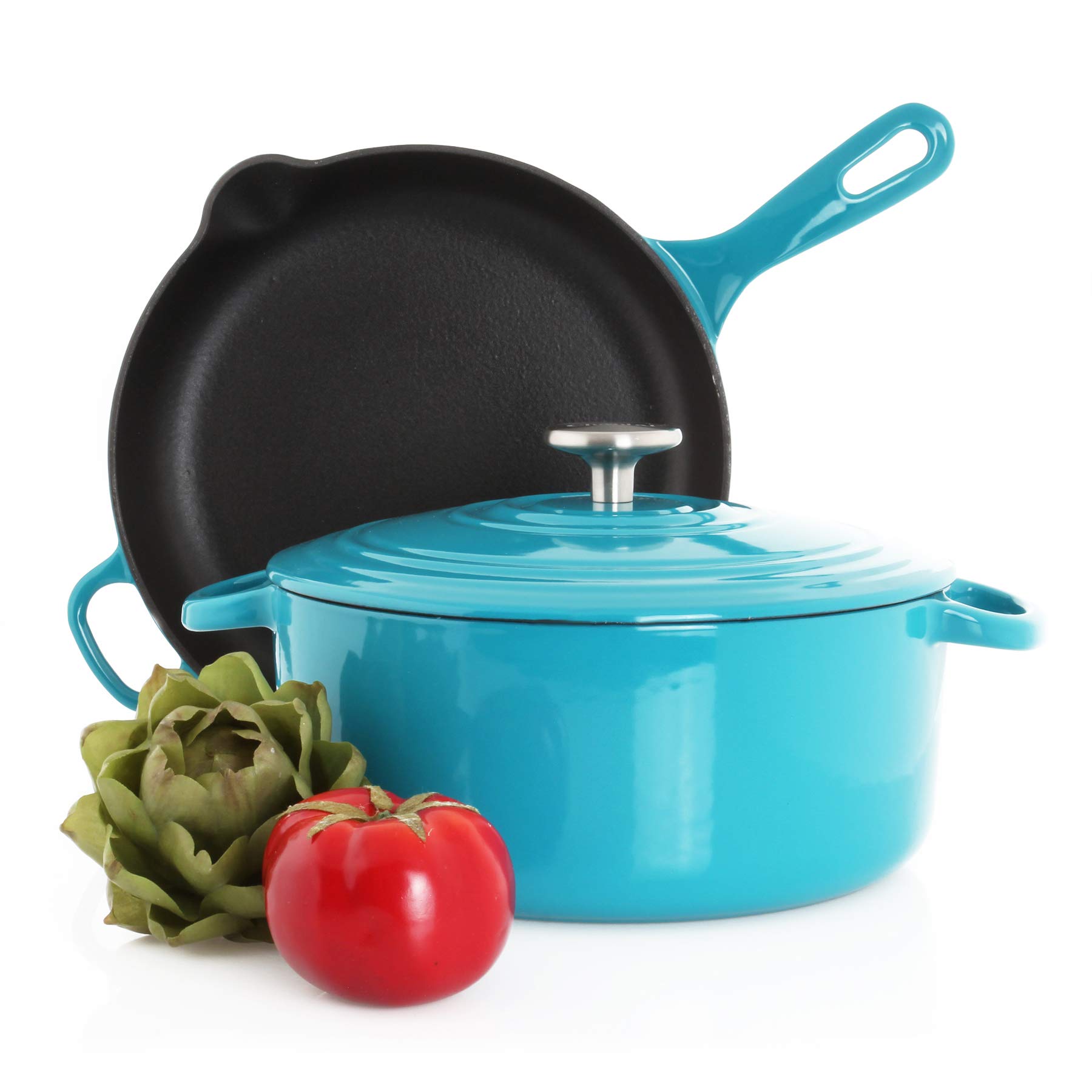 Premium Chantal Enameled Cast Iron Cookware Set - 3-Piece (Sea Blue) | Durable Kitchen Essentials for Baking, Roasting & Stovetop Cooking