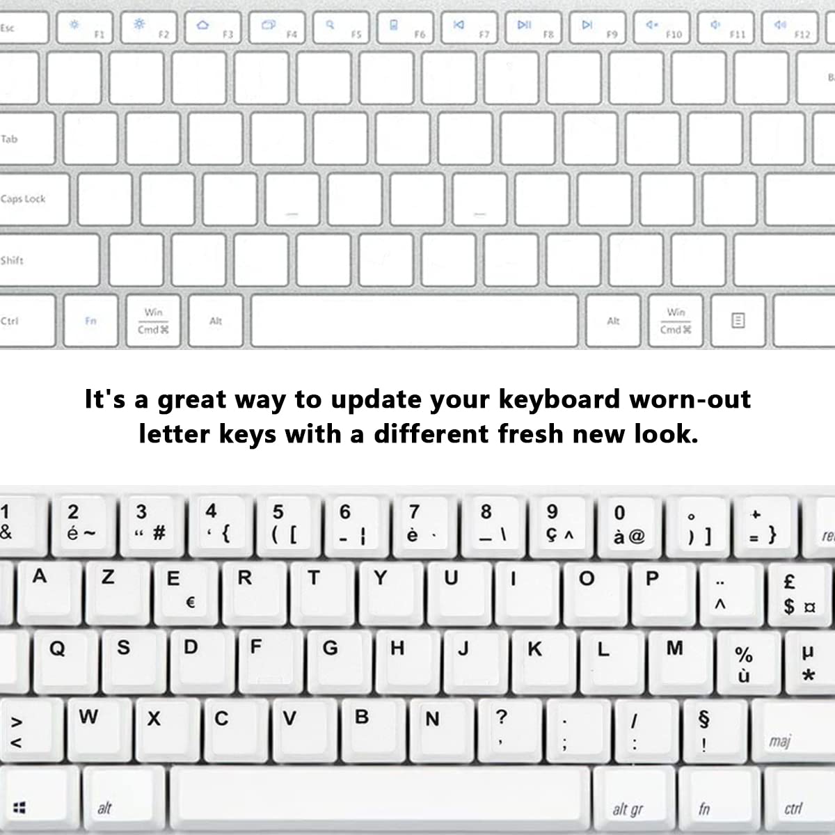 2Pcs French Keyboard Stickers - White Background with Black Letters, Compatible with Laptop, Computer, Notebook & Desktop | Perfect for Typing Practice, Language Learning & Office Use