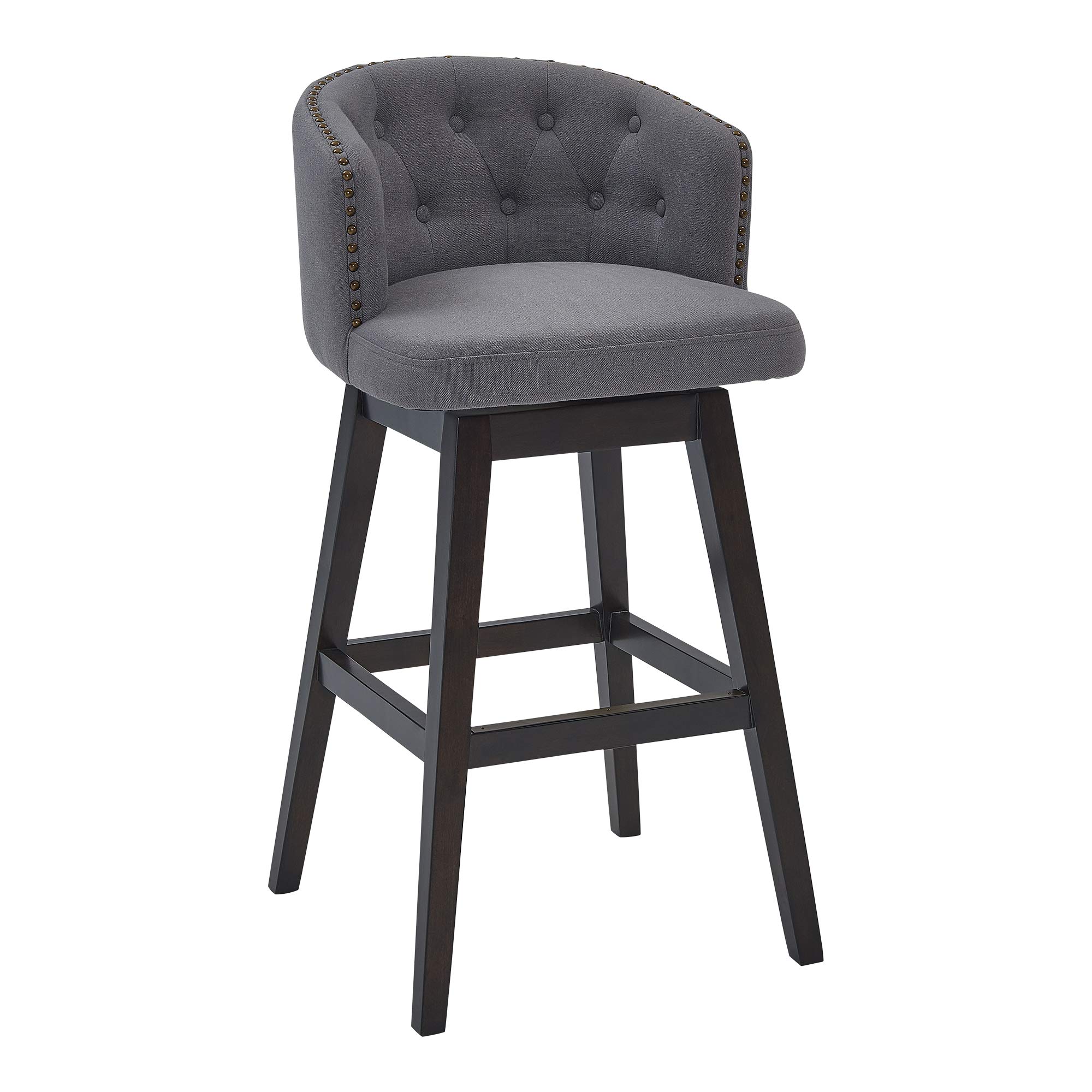 Armen Living Westchester Tufted Swivel Bar Stool - 26 Inch Counter Height Kitchen Stool with Upholstered Seat in Gray - Perfect for Kitchen Islands, Breakfast Bars and Home Decor