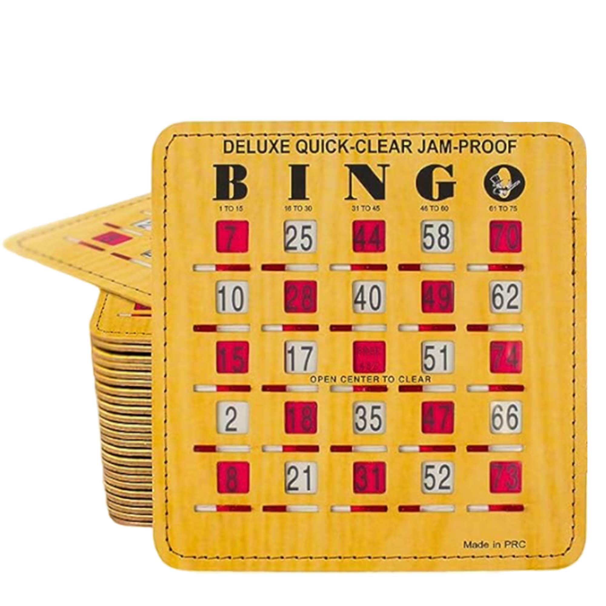 MR CHIPS Jam-Proof Quick-Clear Deluxe Fingertip Slide Bingo Cards with Sliding Windows - 100 Pack Woodgrain Style - Perfect for Bingo Nights, Family Game Nights, and Senior Activities