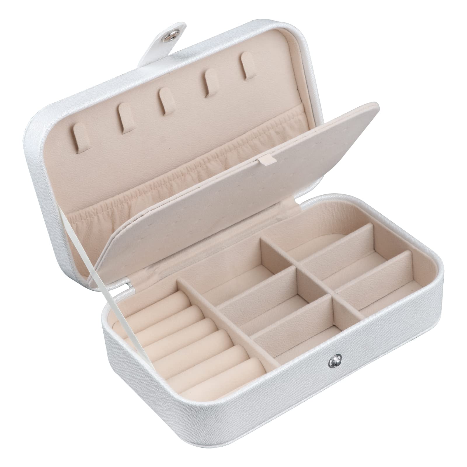 Upgraded PU Leather Travel Jewelry Box for Women - Portable Jewelry Organizer Case for Necklaces, Rings, Earrings & Bracelets - Perfect for Vacation, Business Trips & Daily Storage (Black)