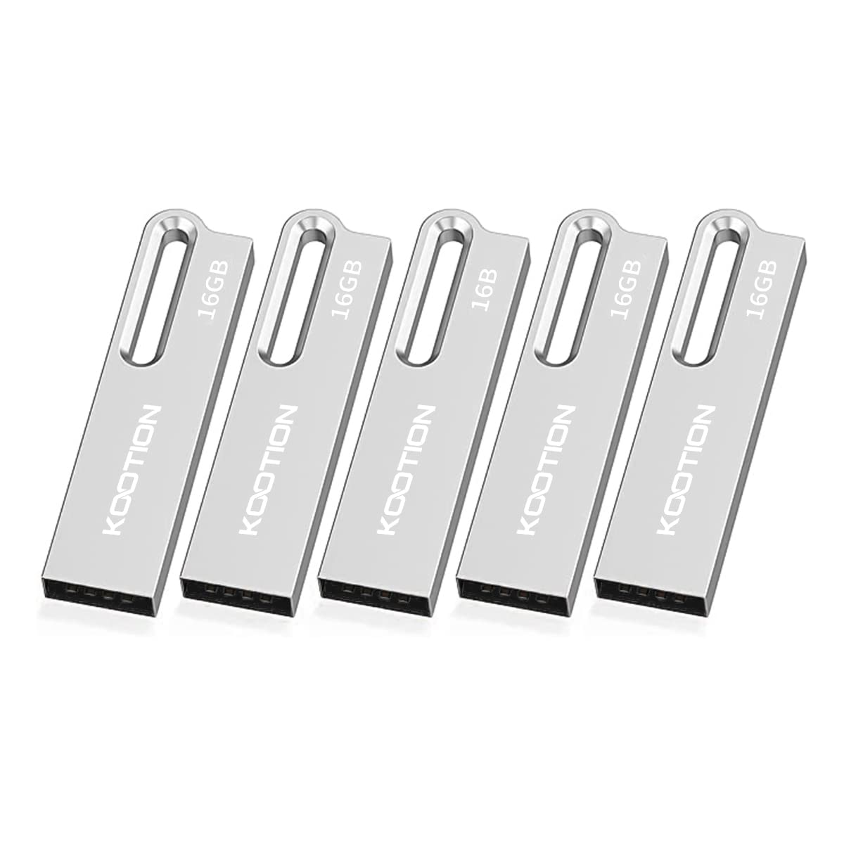 KOOTION 16GB USB Flash Drive 5-Pack - Colorful Metal USB 2.0 Memory Sticks for Data Storage, School, Office & Travel - Silver (5 Pieces)