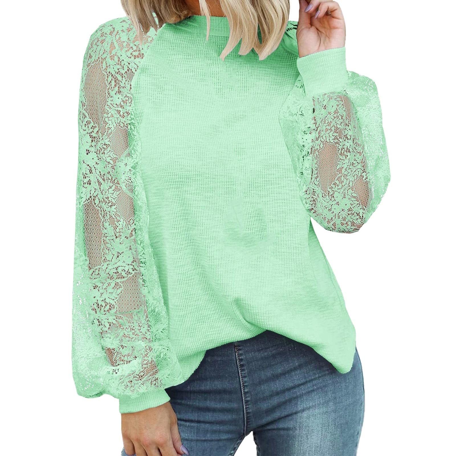 Women's Casual Balloon Sleeve Pullover Top - Waffle Knit Tunic Shirt with Round Neck, Long Sleeves & Loose Fit for Business & Office Wear | Perfect for Work, Date Night & Weekend Outings