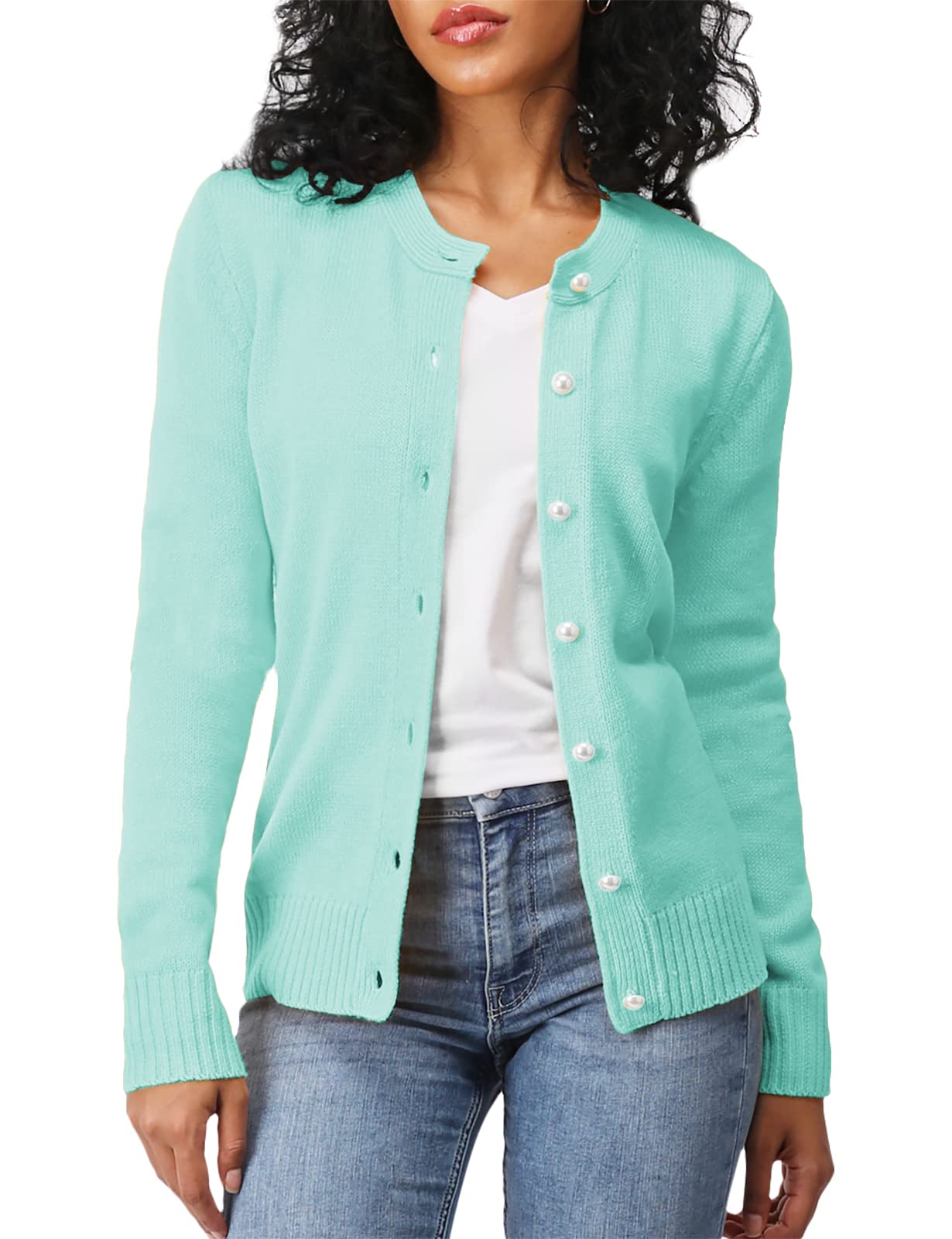 Women's Casual Slim Fit Cardigan Sweater - Long Sleeve Button Down Lightweight Waist-Length Knit Top | Perfect for Office Wear, Layering & Fall Fashion