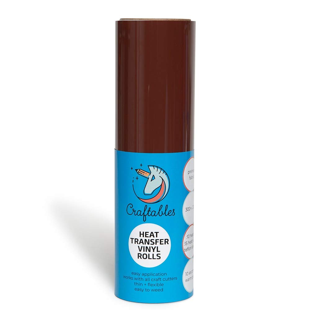 Craftables Brown Heat Transfer Vinyl Roll HTV 25 ft - Easy to Weed Iron On Vinyl for T-Shirts, DIY Crafts | Compatible with Silhouette Cameo, Cricut, Heat Press & All Cutting Machines | Perfect for Custom Apparel, Home Decor & Personalized Gifts