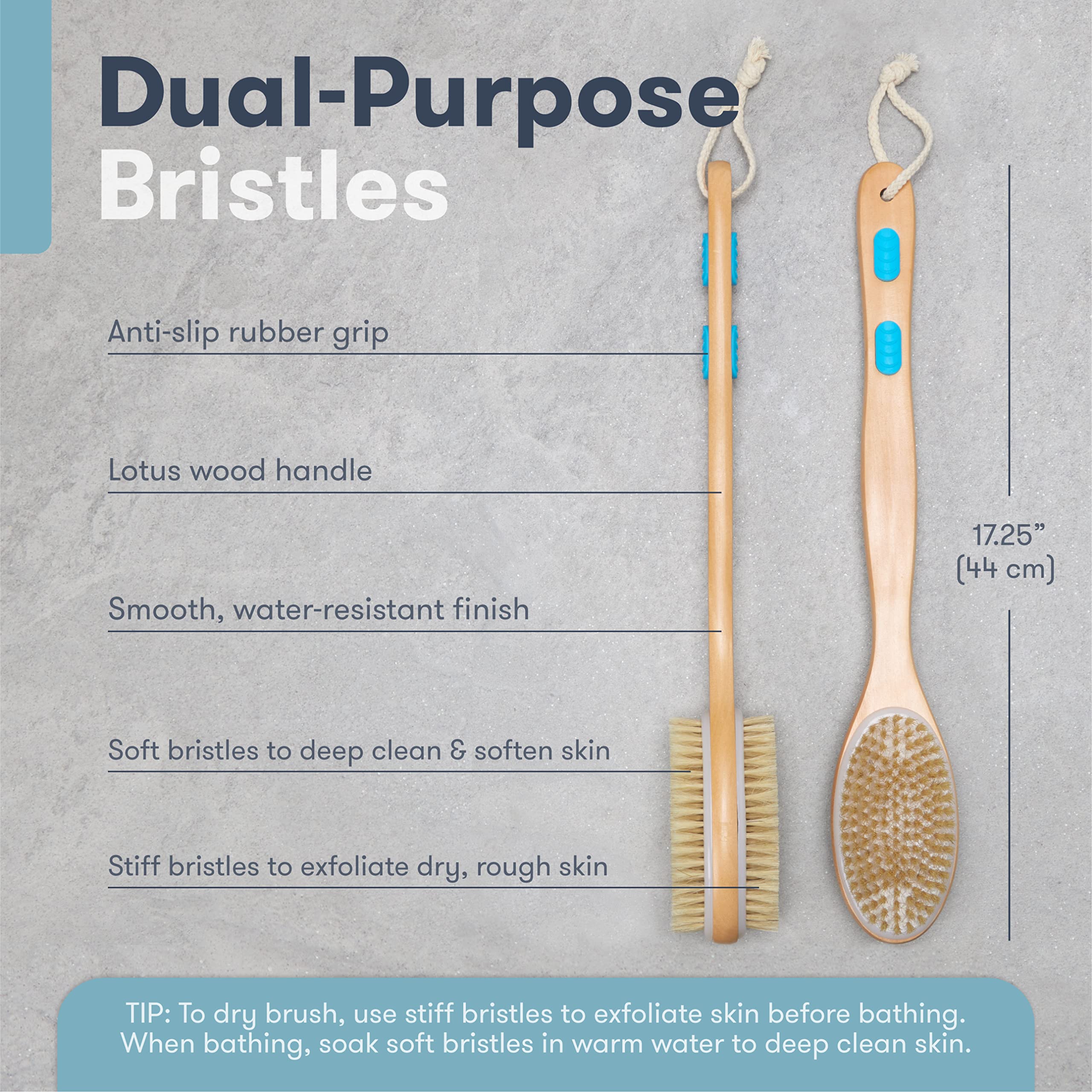 Perfecore Nellam Dry Body Brush - Exfoliating Body Scrub Brush for Bath & Shower with Thick Bristles for Lymphatic Drainage, Cellulite Reduction & Skin Health - Perfect for Spa, Self-Care & Detox Routines