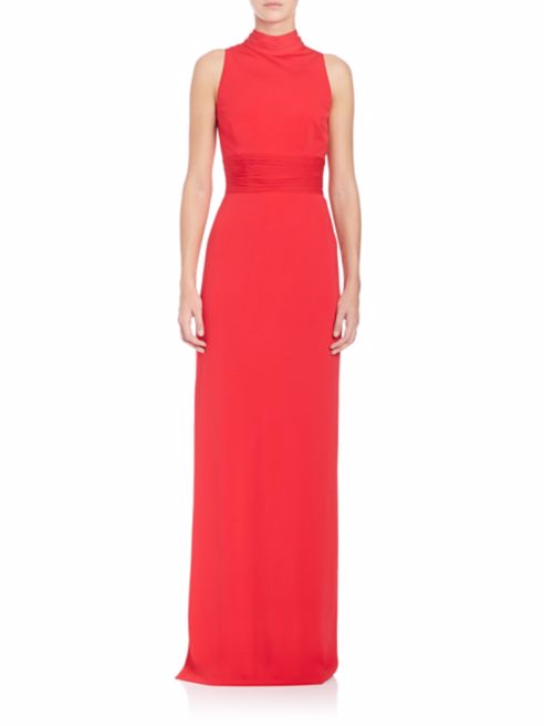 Aidan Mattox Chiffon High Neck Sleeveless Gown in Garnet Red - Elegant Evening Dress for Prom, Wedding & Formal Events