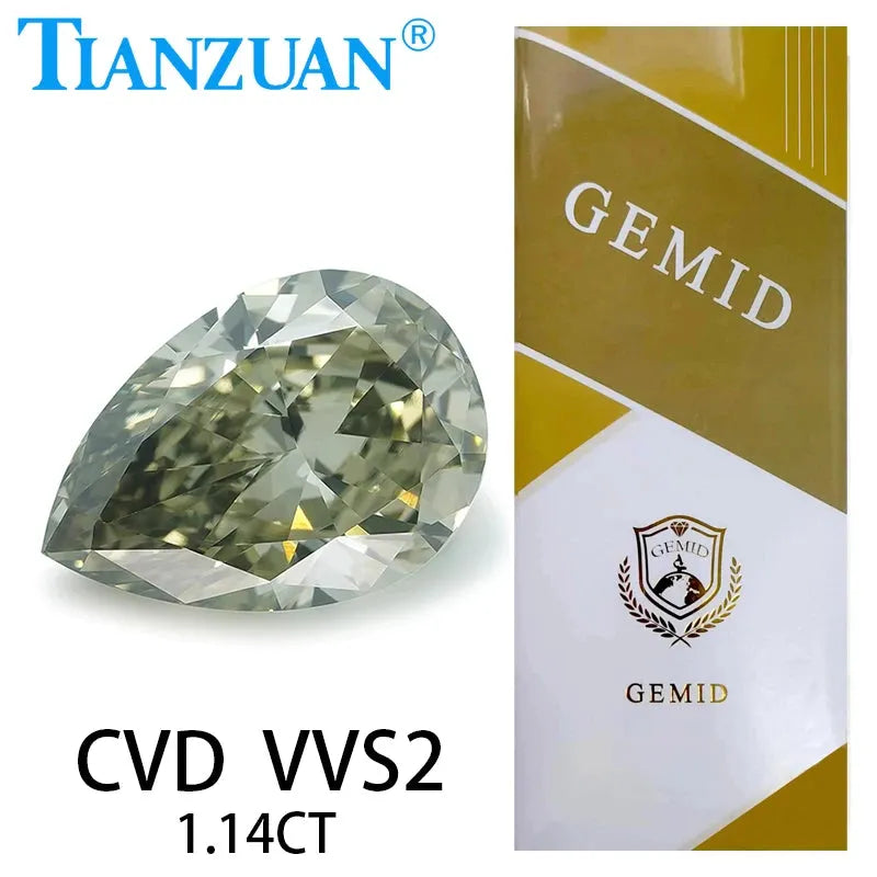 1.47ct VVS2 Lab-Created CVD Pear-Shaped Fancy Vivid Green Diamond - 2EX Cut Loose Gemstone with GEMID Certification | Perfect for Engagement Rings, Earrings & Luxury Jewelry