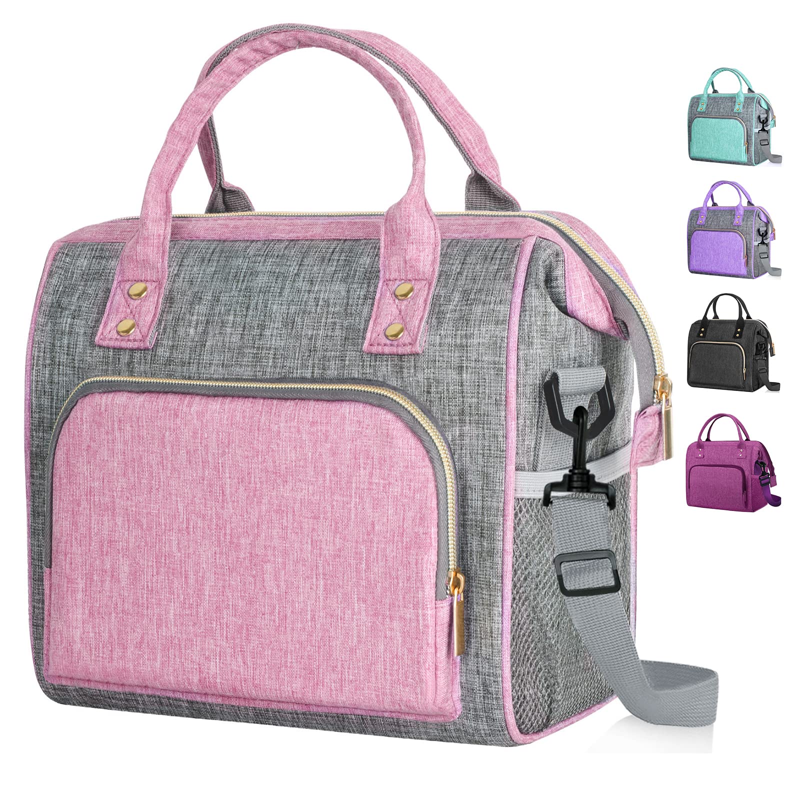 WONDAY Insulated Lunch Bag for Women - Leakproof Reusable Lunch Tote with Adjustable Shoulder Strap, Large Multi-Pocket Cooler Bag for Work, Office, Picnic & Outdoor Activities (Pink) | Perfect for Meal Prep, Commuting & Travel