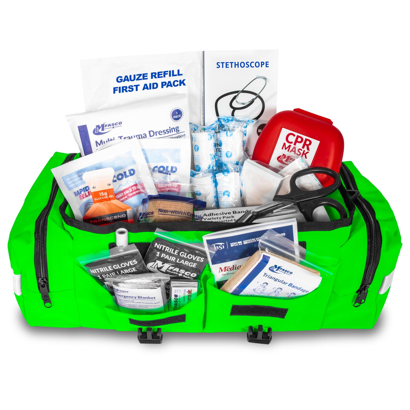 415-Piece First Aid Kit - Fully Stocked Portable Emergency Medical Supplies with Reflective Bag | First Responder & Disaster Preparedness Kit | Customizable Storage | Ideal for Home, Car, Camping & Workplace Safety (Lime Green)
