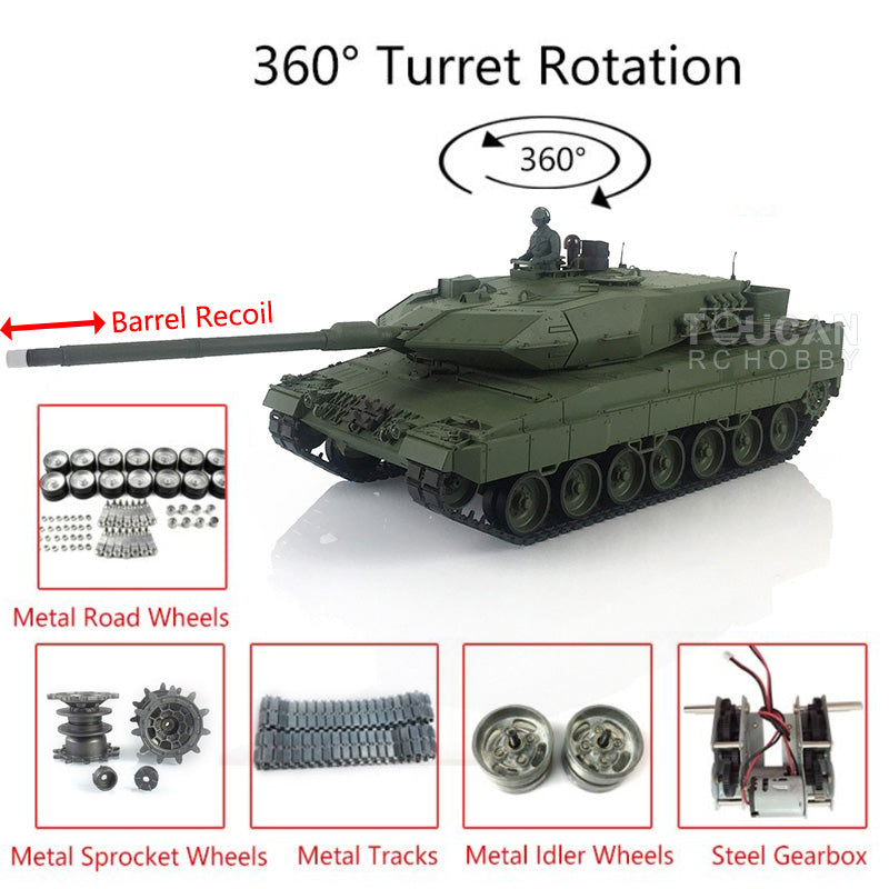 Henglong 1/16 Scale 7.0 Customized Leopard 2A6 RC Tank Model 3889 with Metal Tracks, Road Wheels, Barrel Recoil & 360° Rotating Turret - Realistic Engine Sound for Military Enthusiasts & RC Hobbyists | Perfect for Outdoor Battles, Collection Display & STEM Learning