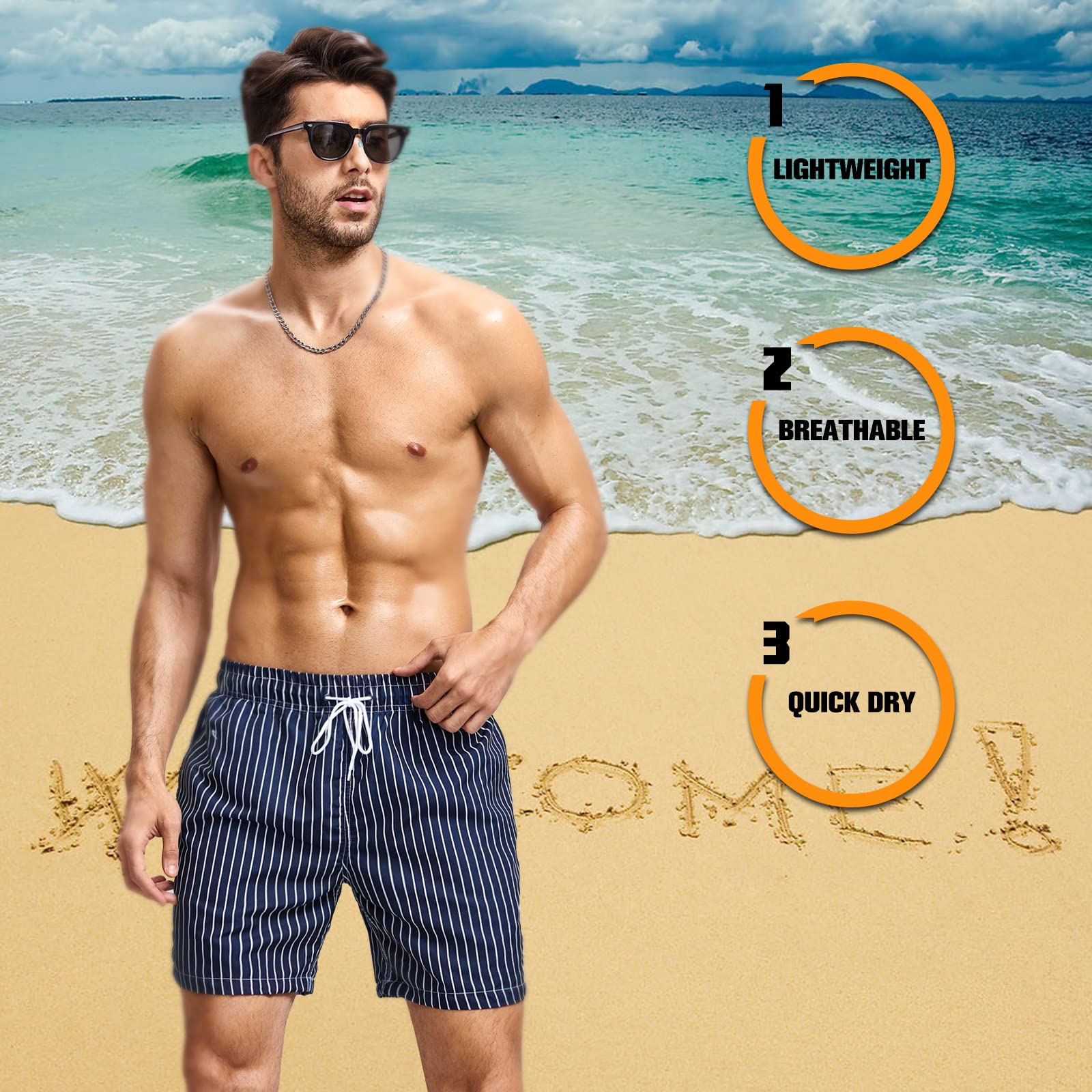 **Mywu Men's 5 Inch Swim Trunks - Quick Dry Beach Shorts with Mesh Lining | Funny Bathing Suits for Swimming, Pool, Surfing & Summer Vacation**