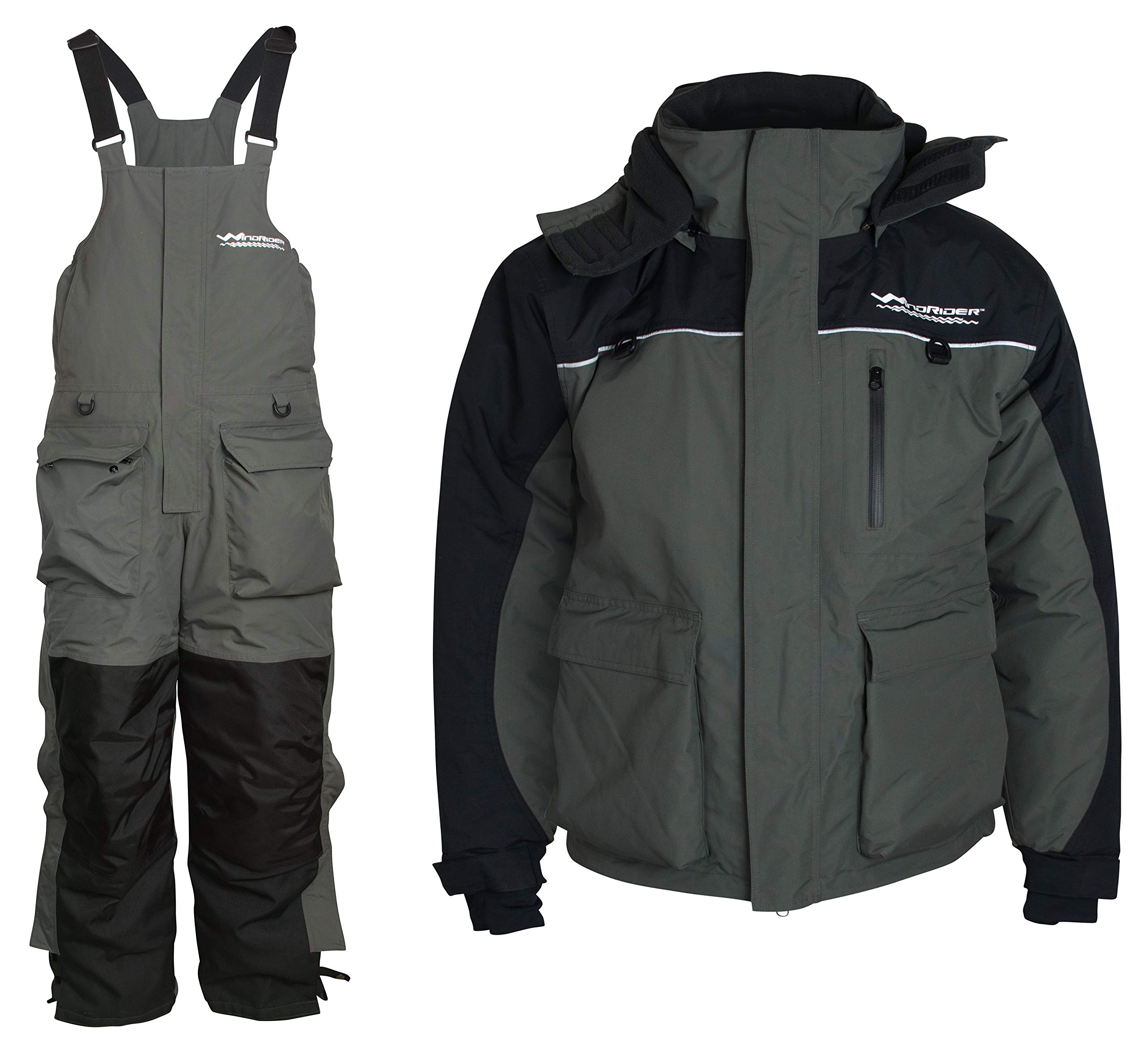 WindRider Insulated Ice Fishing Suit with Flotation - Waterproof Bibs & Jacket for Extreme Cold - Multiple Storage Pockets - Perfect for Ice Fishing, Snowmobiling & Winter Outdoor Adventures