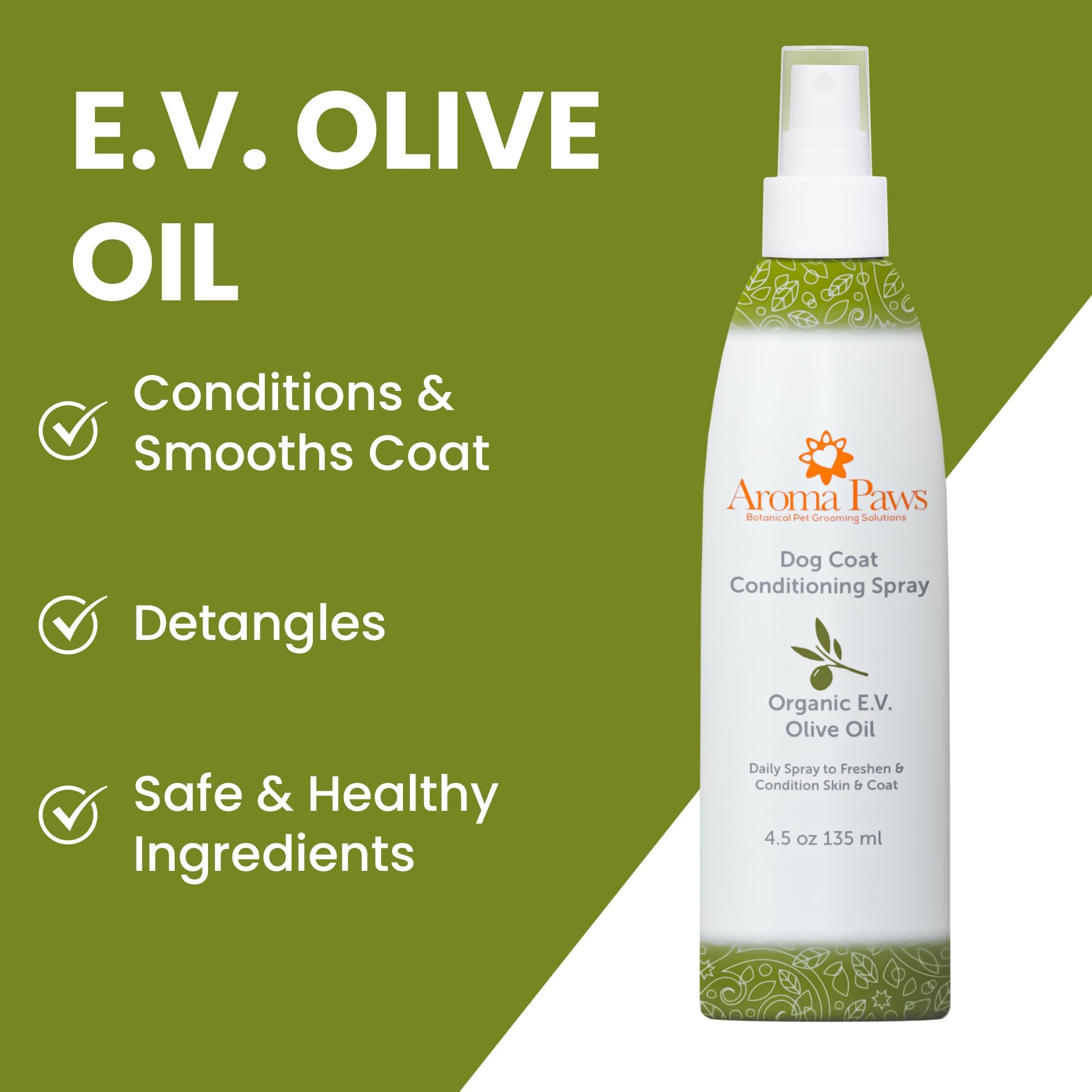 Natural Olive Oil Dog Coat Spray - Detangling, Cleansing & Moisturizing for Puppies & Dogs | Toxin-Free Aromatic Grooming Spray | Loosens Knots & Tangles | 4.5 oz | Perfect for Daily Grooming, Show Prep & Post-Bath Care