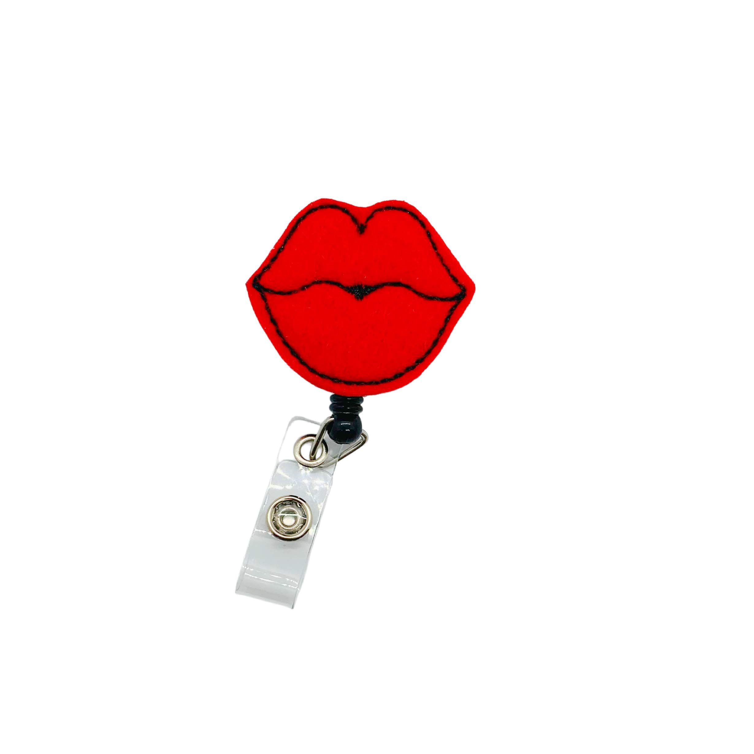 Retractable Badge Reel with Red Lips Design - Perfect for Nurses, Teachers & Office ID Holders - Hands-Free Convenience for Work & Events