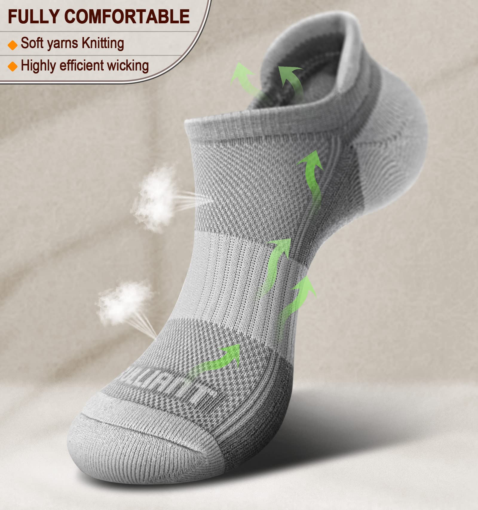 BULLIANT Women's Athletic Socks 6-Pack - No Show Cushioned for Running & Walking with Arch Support - Gym & Daily Wear