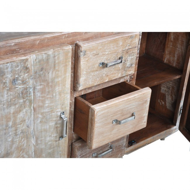 Premium Cromer Mango Wood Sideboard Buffet Hutch - Large 2-Door Storage Cabinet for Kitchen & Dining Room - Perfect for Refrigerator Organization & Home Decor