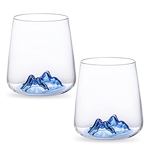SEUDBILY 2-Pack Borosilicate Whiskey Glasses Set - Durable & Elegant for Cocktails, Wine, Juice - Perfect Gift for Home, Bar, Party (Blue Volcano)