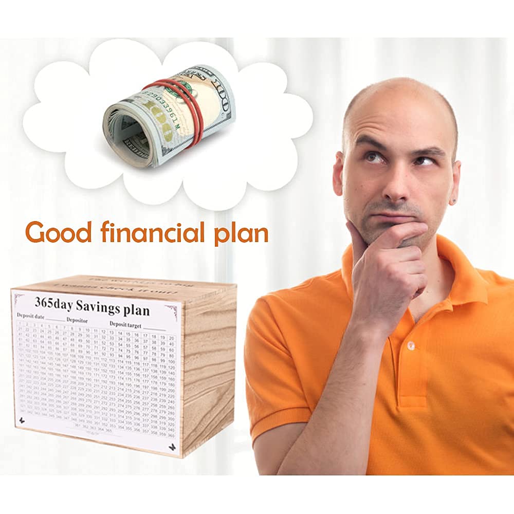 Large Wooden Piggy Bank for Adults - 365 Day Money Saving Challenge, Cash Vault Savings Box for Coins & Bills (Must Break to Open) - Perfect for Financial Goals, Gift Giving & Home Decor