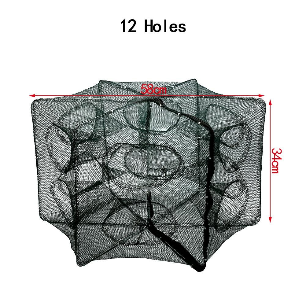 VGEBY1 Fishing Pot - 6/12 Hole Automatic Fishing Trap Bag, Foldable Nylon Shrimp Cage & Crab Trap for Freshwater & Saltwater Fishing - Perfect for Lakes, Rivers, Beaches and Boat Fishing